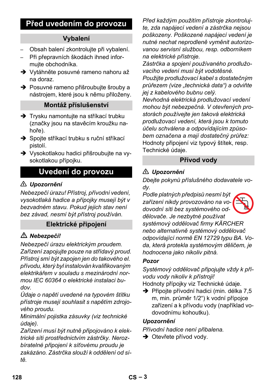 Před uvedením do provozu, Uvedení do provozu | Karcher HD 5-11 C Plus User Manual | Page 128 / 232