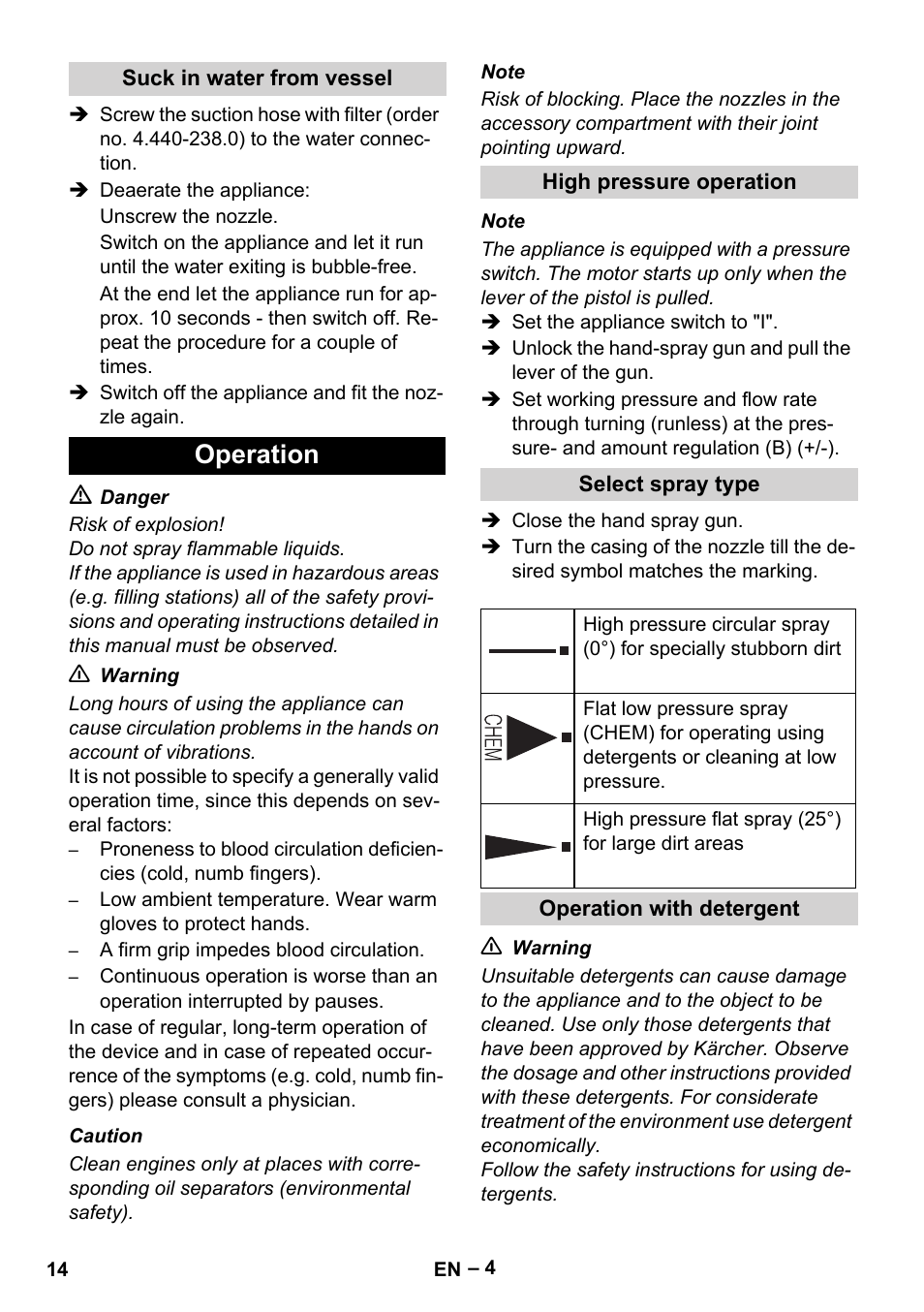 Operation | Karcher HD 5-11 C Plus User Manual | Page 14 / 232