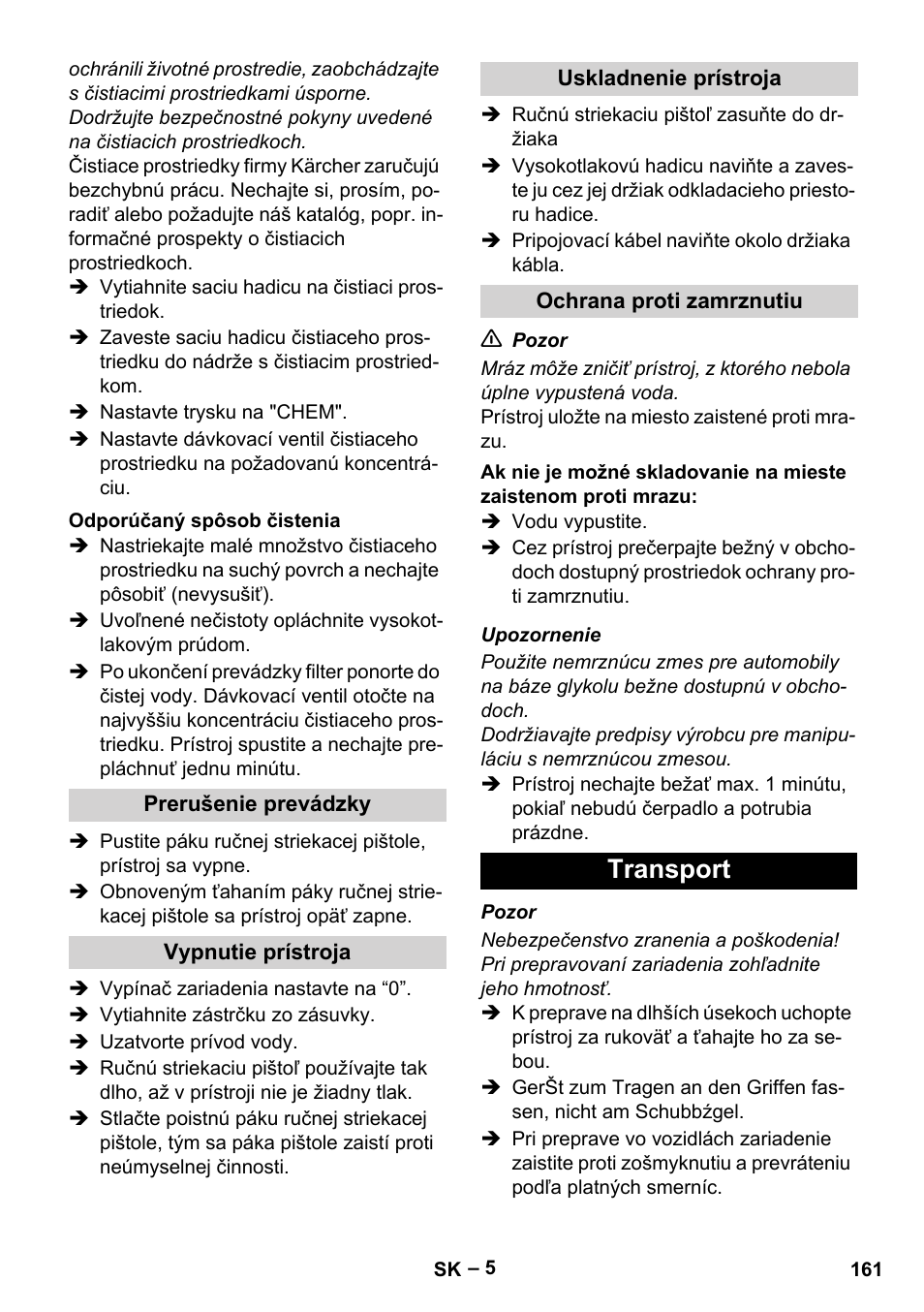 Transport | Karcher HD 5-11 C Plus User Manual | Page 161 / 232