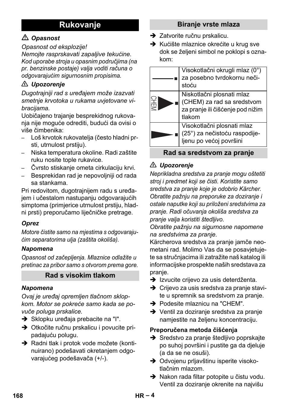 Rukovanje | Karcher HD 5-11 C Plus User Manual | Page 168 / 232