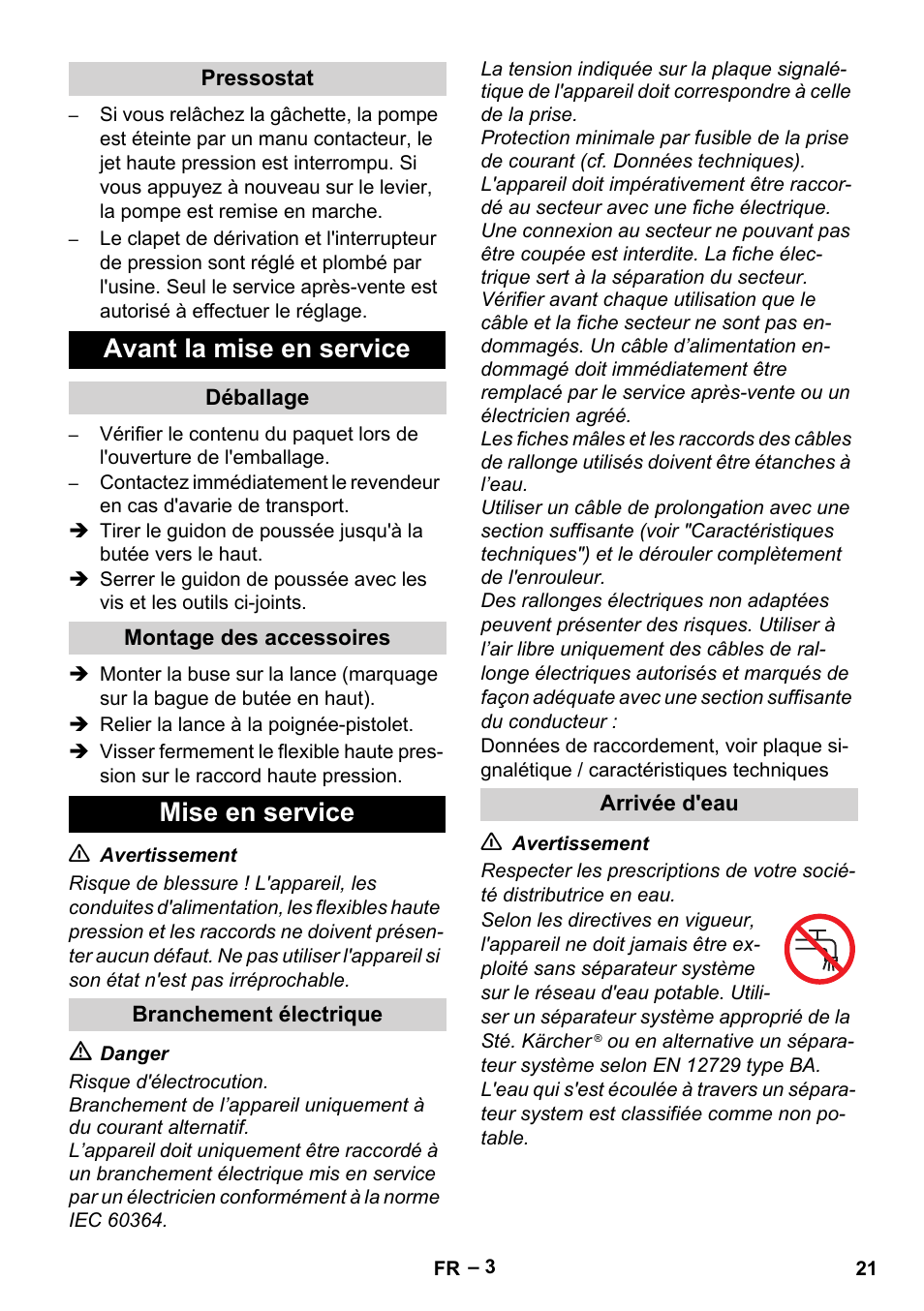 Avant la mise en service, Mise en service | Karcher HD 5-11 C Plus User Manual | Page 21 / 232