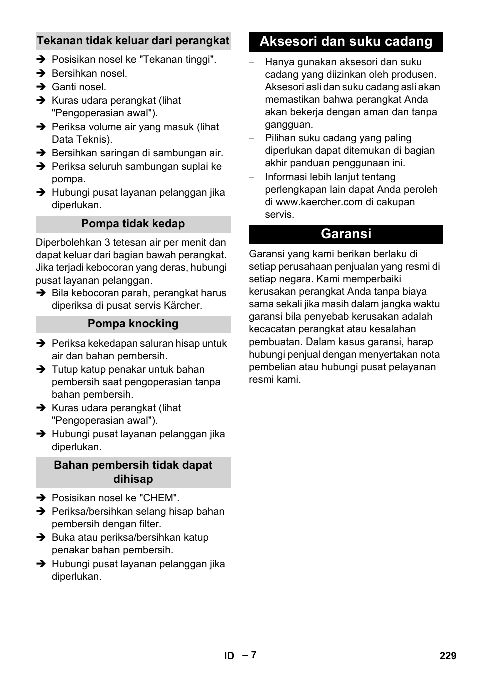 Aksesori dan suku cadang garansi | Karcher HD 5-11 C Plus User Manual | Page 229 / 232