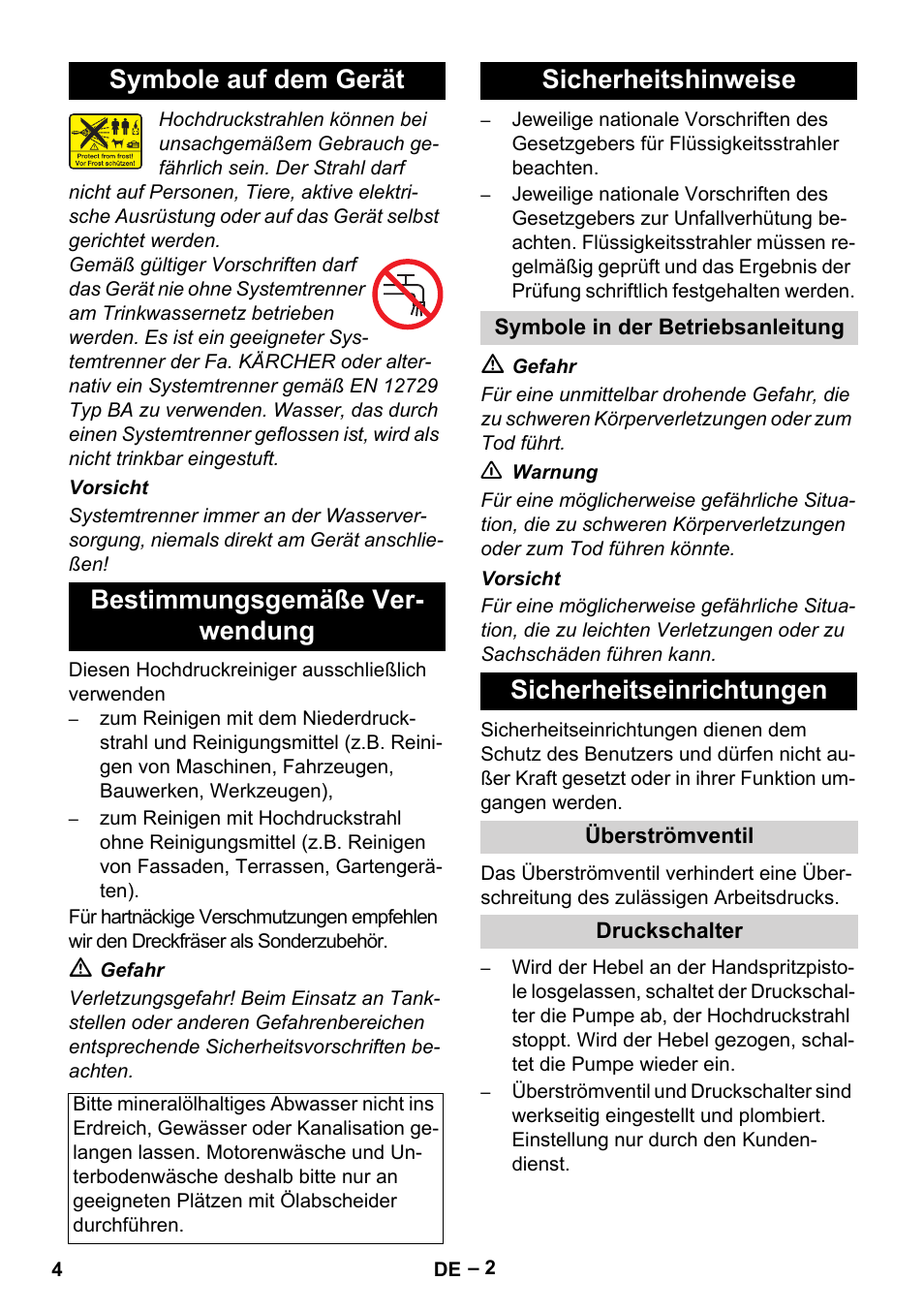 Sicherheitshinweise, Sicherheitseinrichtungen | Karcher HD 5-11 C Plus User Manual | Page 4 / 232