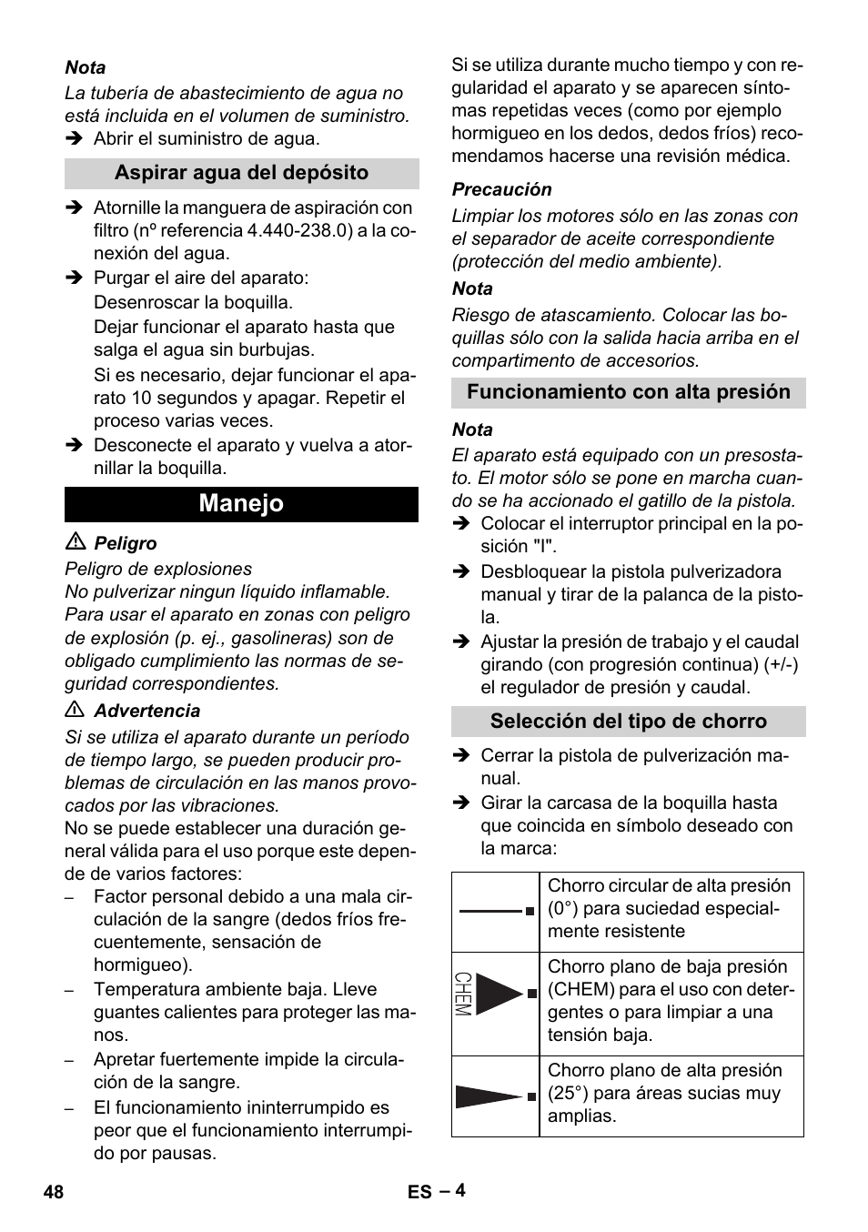 Manejo | Karcher HD 5-11 C Plus User Manual | Page 48 / 232