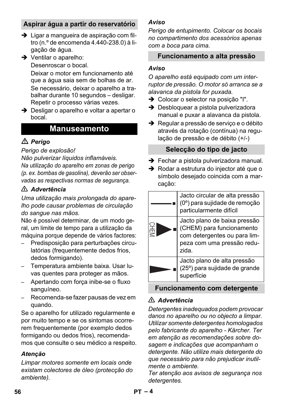 Manuseamento | Karcher HD 5-11 C Plus User Manual | Page 56 / 232