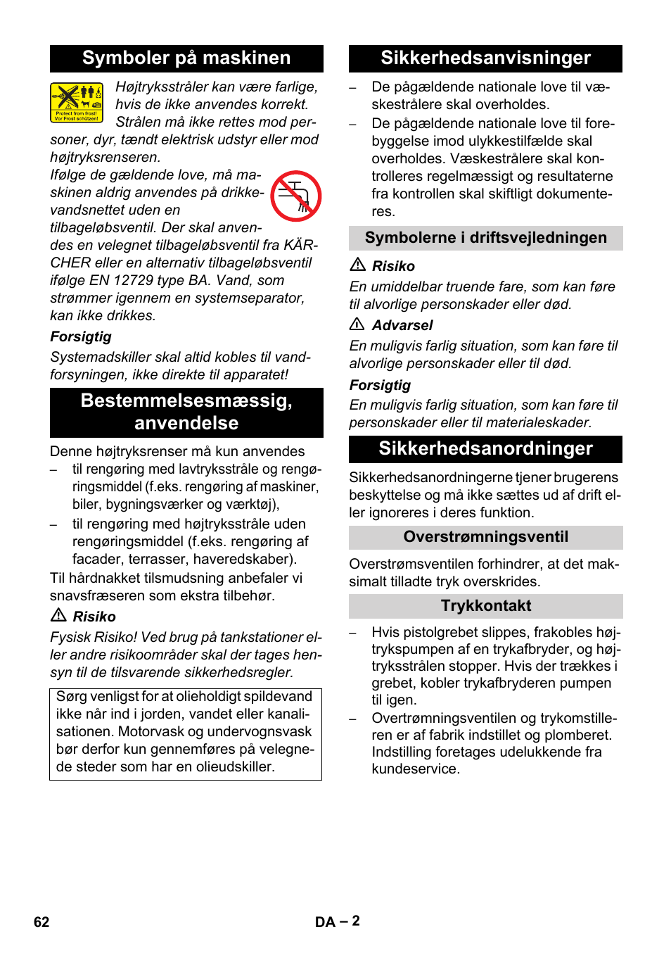 Sikkerhedsanvisninger, Sikkerhedsanordninger | Karcher HD 5-11 C Plus User Manual | Page 62 / 232