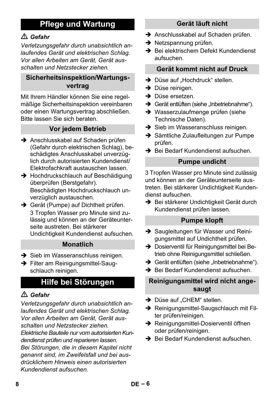 Pflege und wartung, Hilfe bei störungen | Karcher HD 5-11 C Plus User Manual | Page 8 / 232