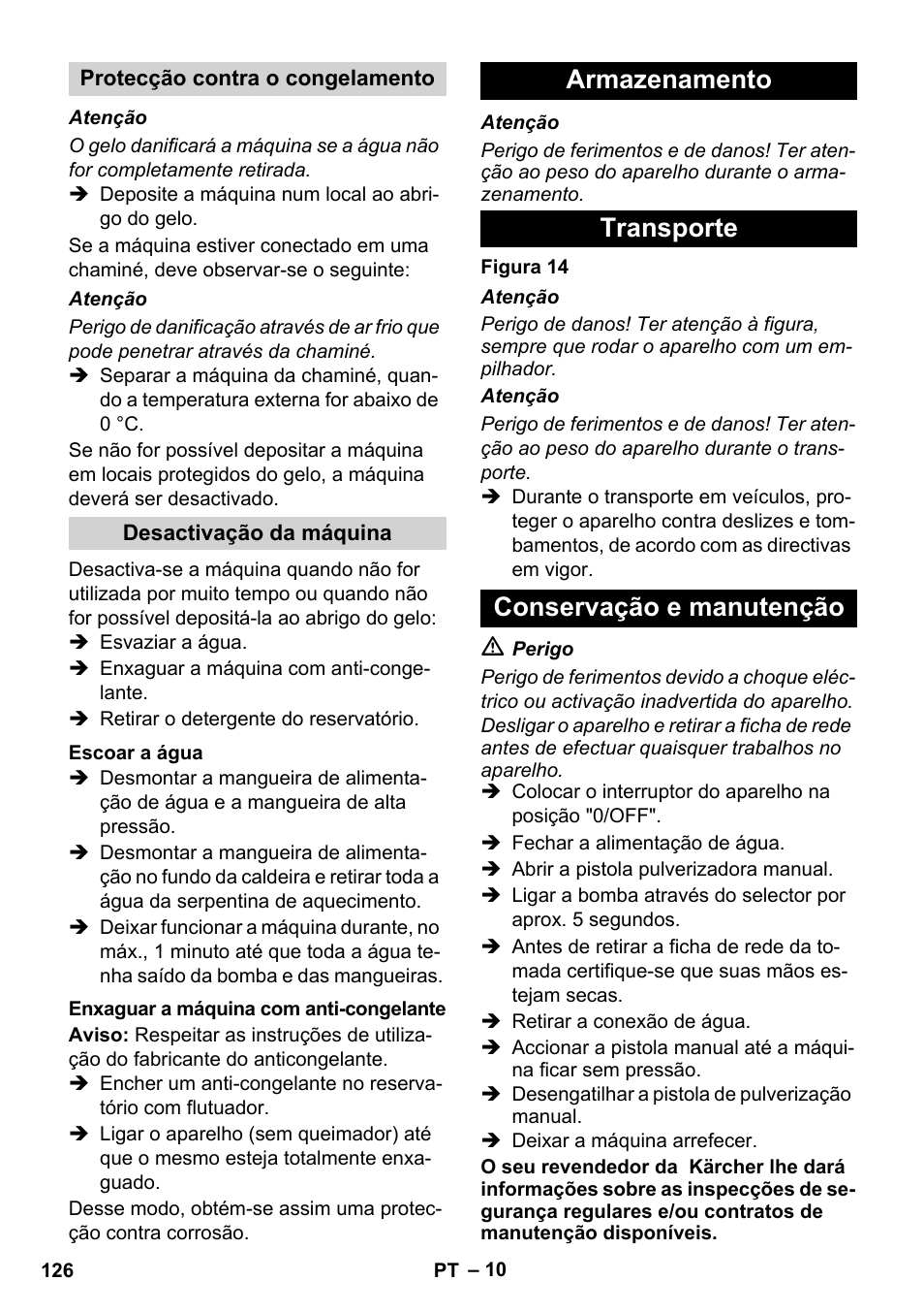 Armazenamento transporte conservação e manutenção | Karcher HDS 8-17 CX User Manual | Page 126 / 500