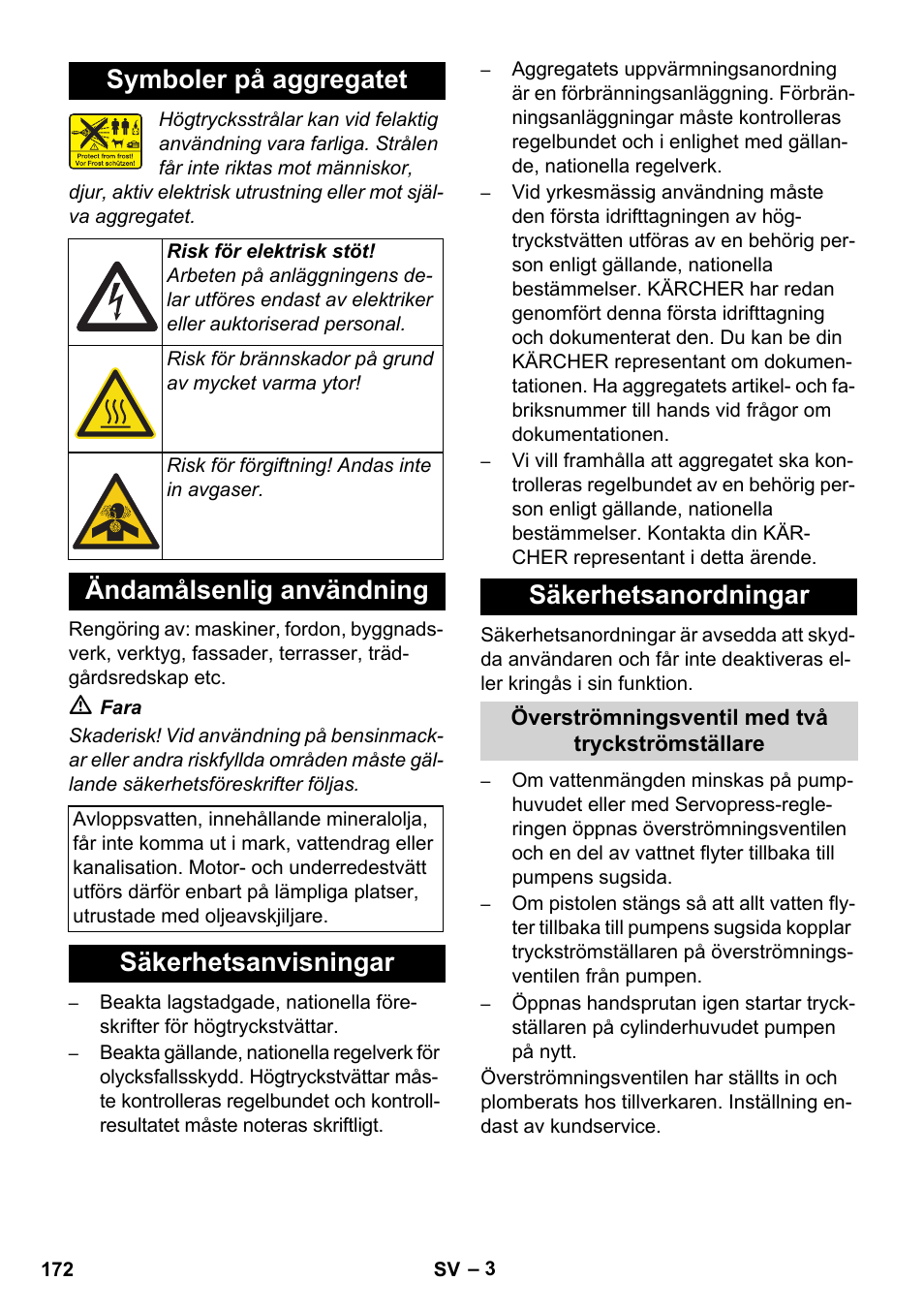 Symboler på aggregatet, Ändamålsenlig användning, Säkerhetsanvisningar säkerhetsanordningar | Karcher HDS 8-17 CX User Manual | Page 172 / 500