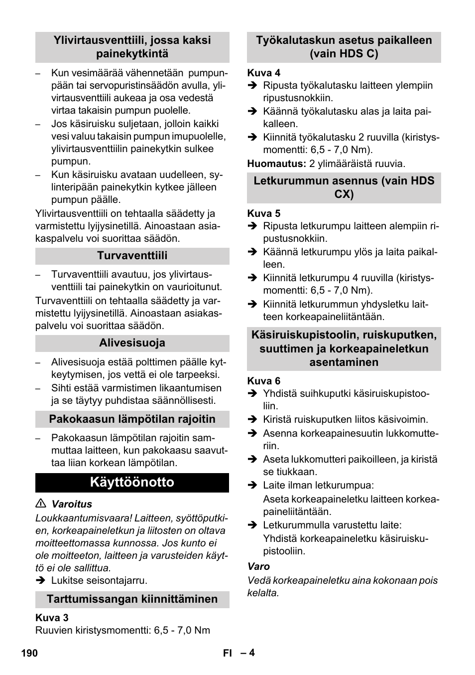 Käyttöönotto | Karcher HDS 8-17 CX User Manual | Page 190 / 500