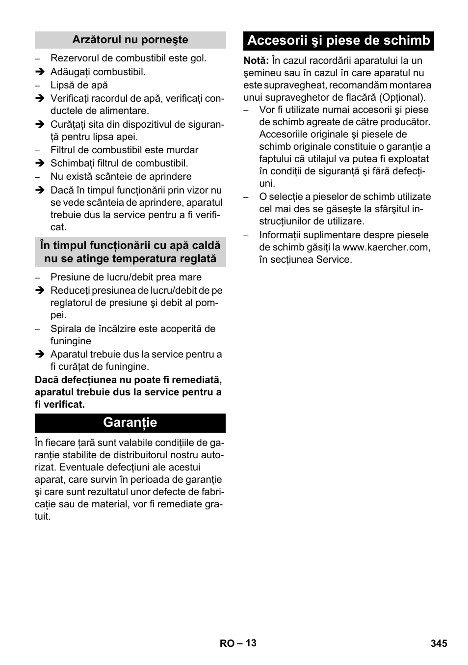 Garanţie accesorii şi piese de schimb | Karcher HDS 8-17 CX User Manual | Page 345 / 500