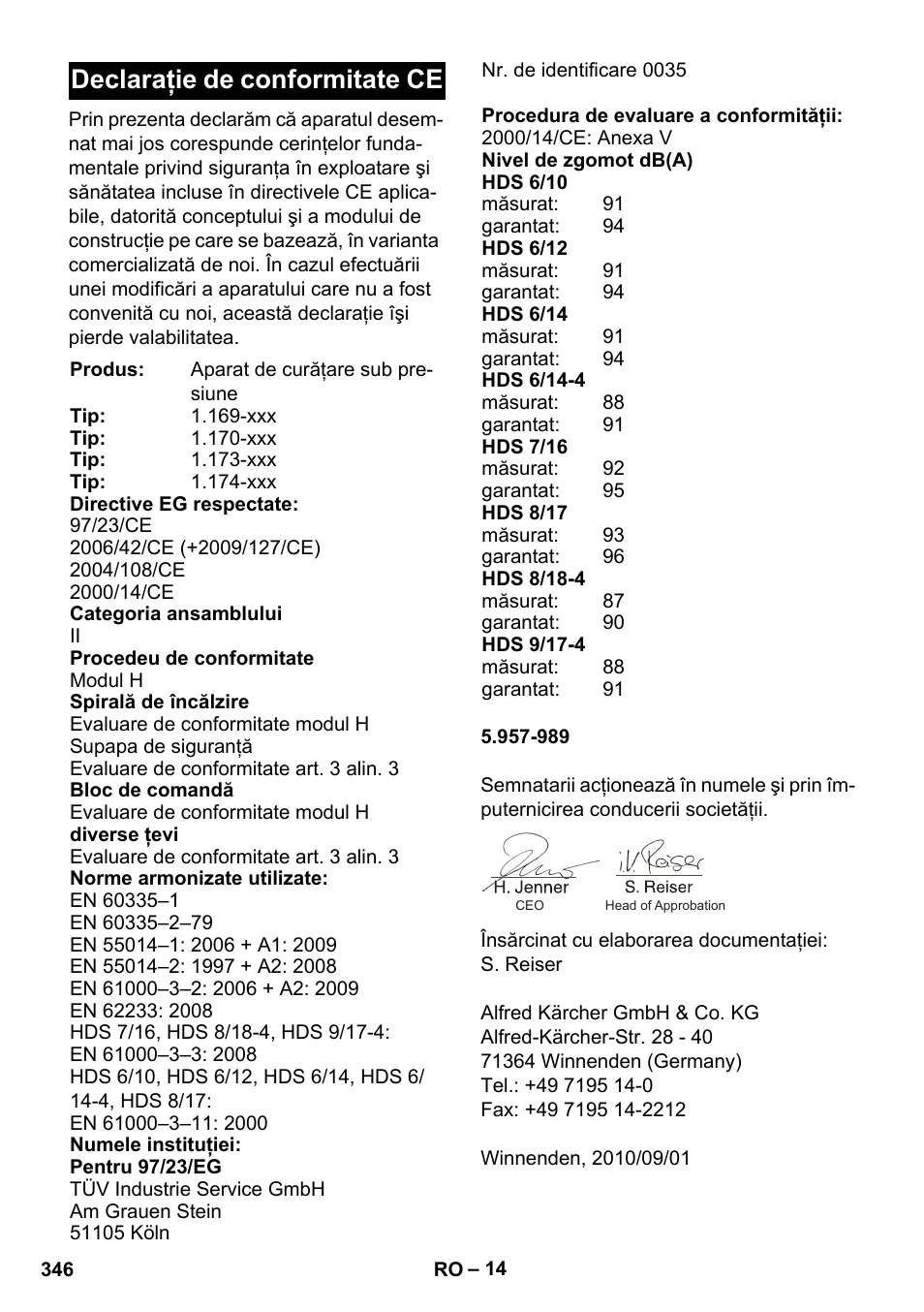 Declaraţie de conformitate ce | Karcher HDS 8-17 CX User Manual | Page 346 / 500