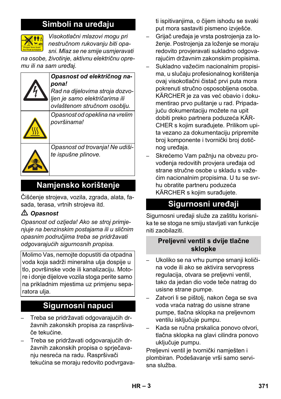 Simboli na uređaju, Namjensko korištenje, Sigurnosni napuci sigurnosni uređaji | Karcher HDS 8-17 CX User Manual | Page 371 / 500