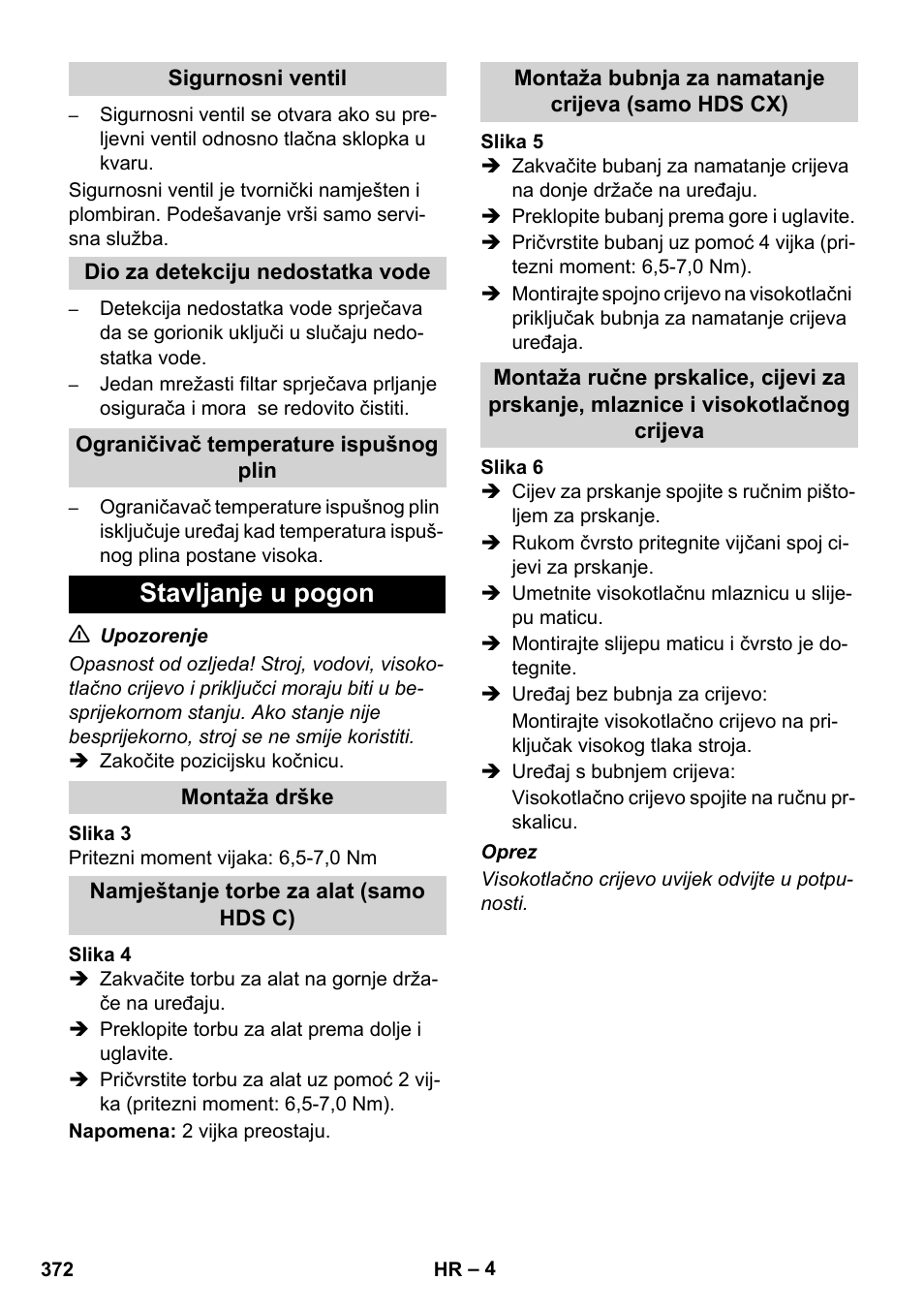 Stavljanje u pogon | Karcher HDS 8-17 CX User Manual | Page 372 / 500