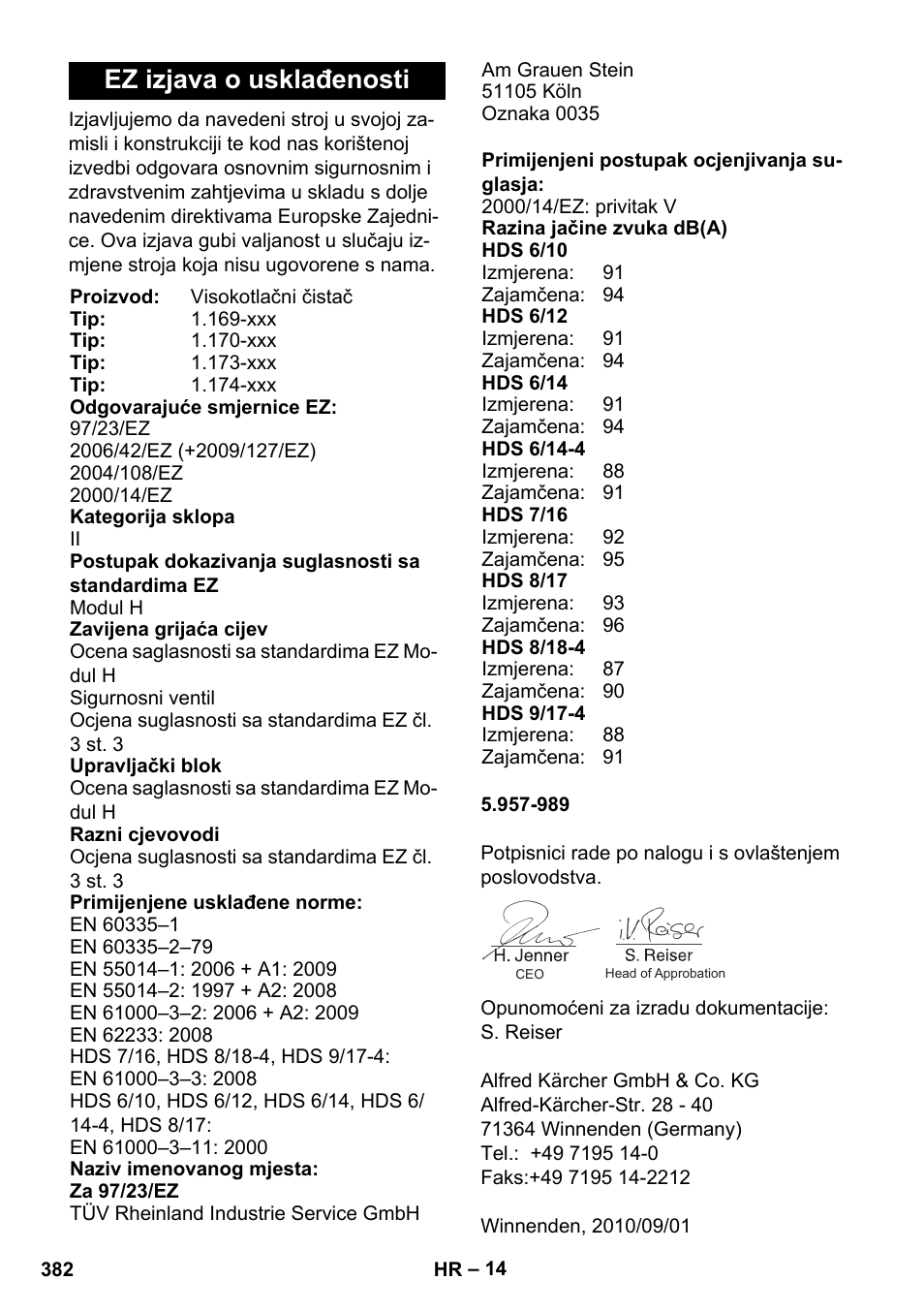 Ez izjava o usklađenosti | Karcher HDS 8-17 CX User Manual | Page 382 / 500