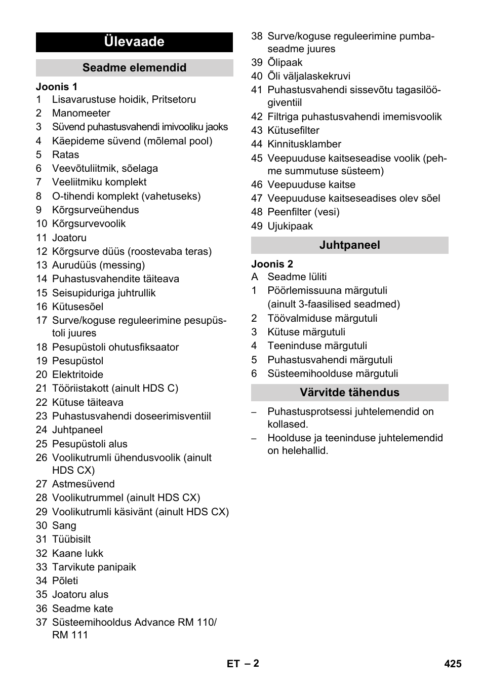 Ülevaade | Karcher HDS 8-17 CX User Manual | Page 425 / 500