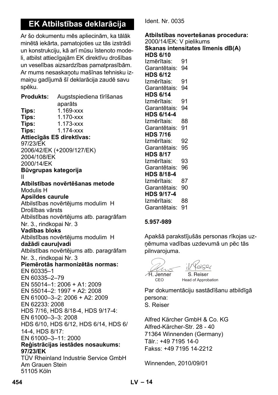 Ek atbilstības deklarācija | Karcher HDS 8-17 CX User Manual | Page 454 / 500