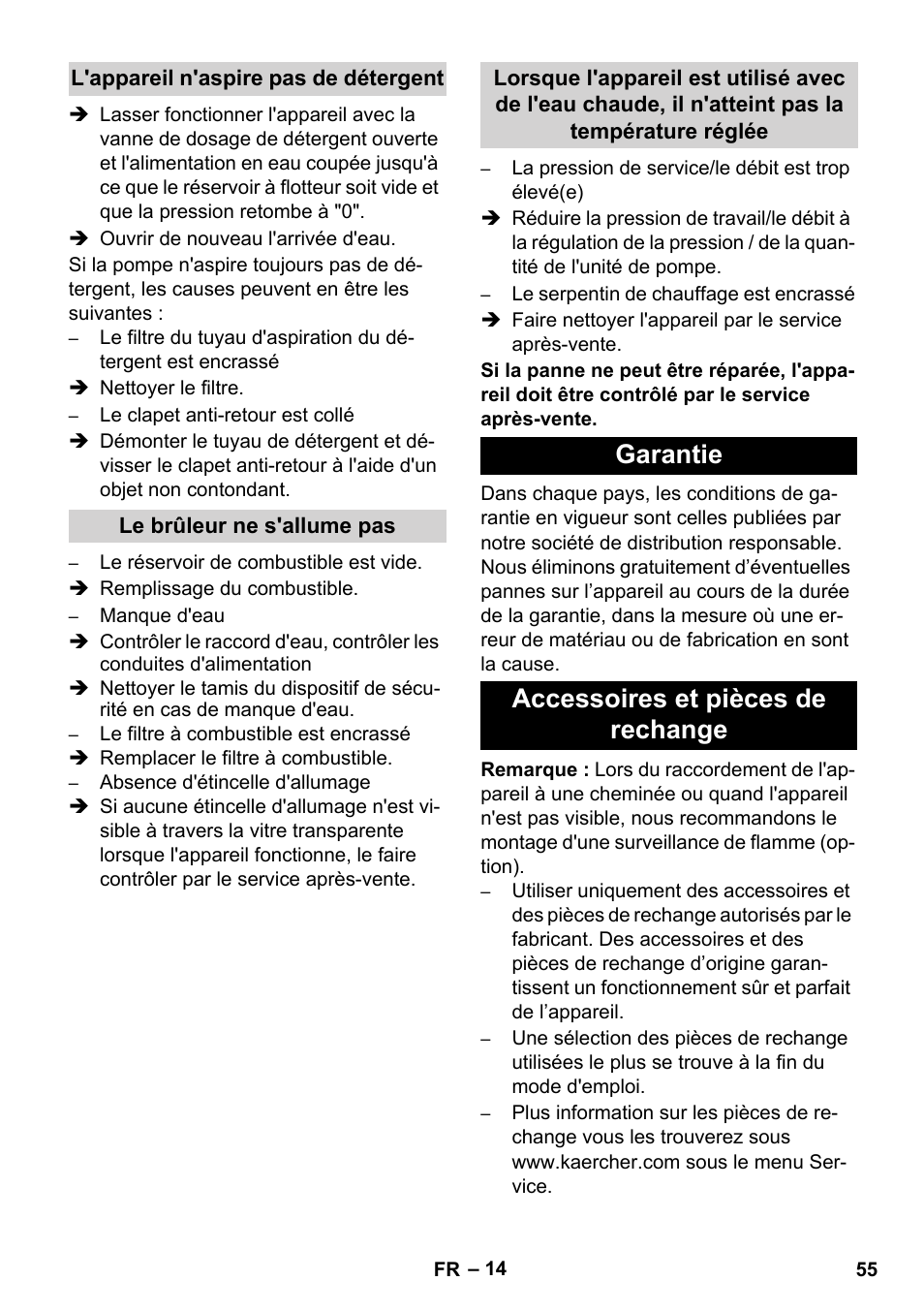 Garantie accessoires et pièces de rechange | Karcher HDS 8-17 CX User Manual | Page 55 / 500