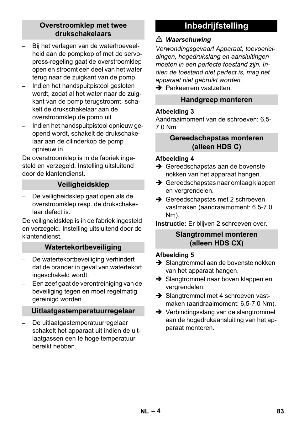 Inbedrijfstelling | Karcher HDS 8-17 CX User Manual | Page 83 / 500