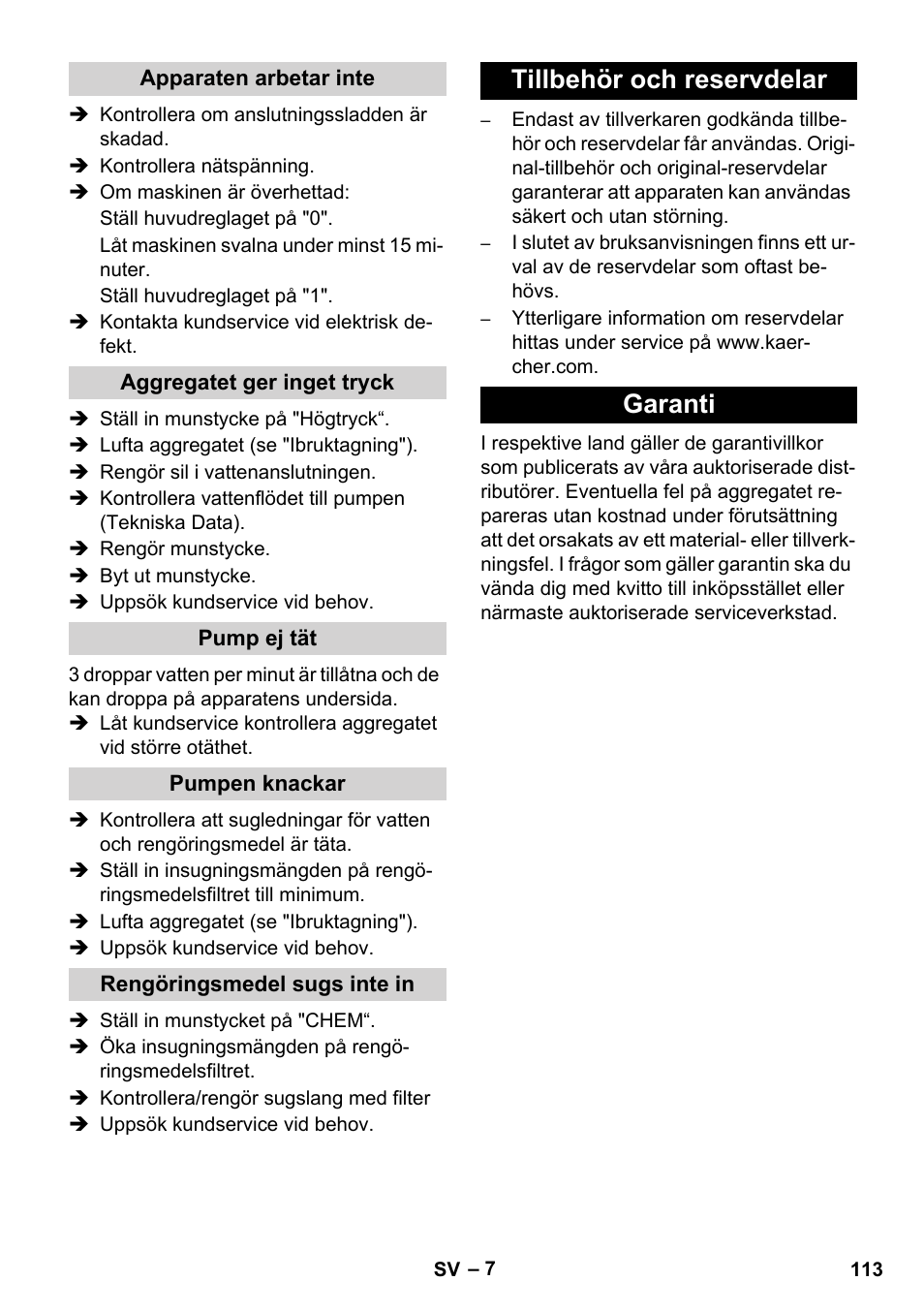 Tillbehör och reservdelar garanti | Karcher HD 5-12 C User Manual | Page 113 / 340