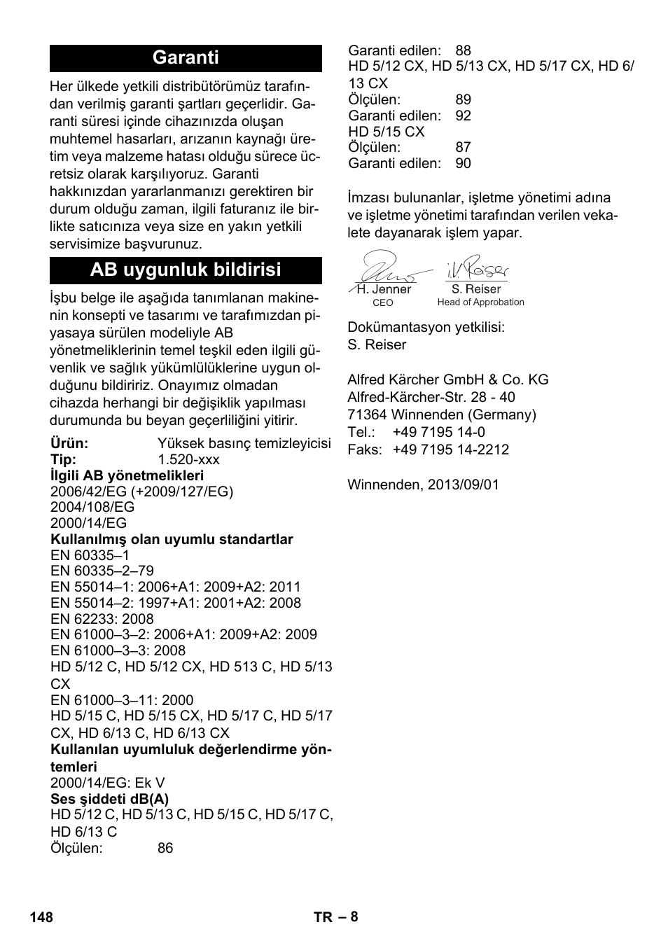 Garanti ab uygunluk bildirisi | Karcher HD 5-12 C User Manual | Page 148 / 340