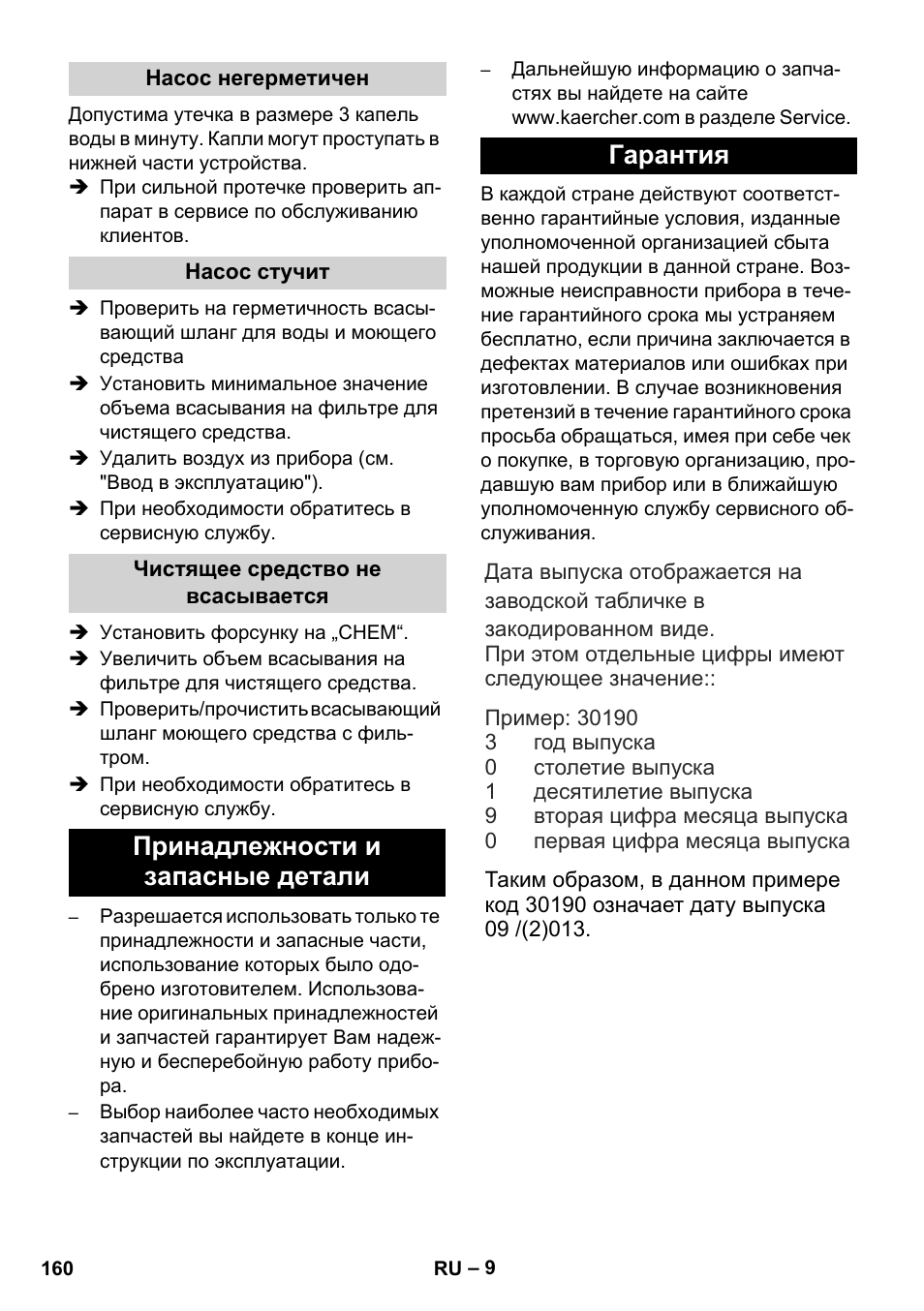 Принадлежности и запасные детали гарантия | Karcher HD 5-12 C User Manual | Page 160 / 340