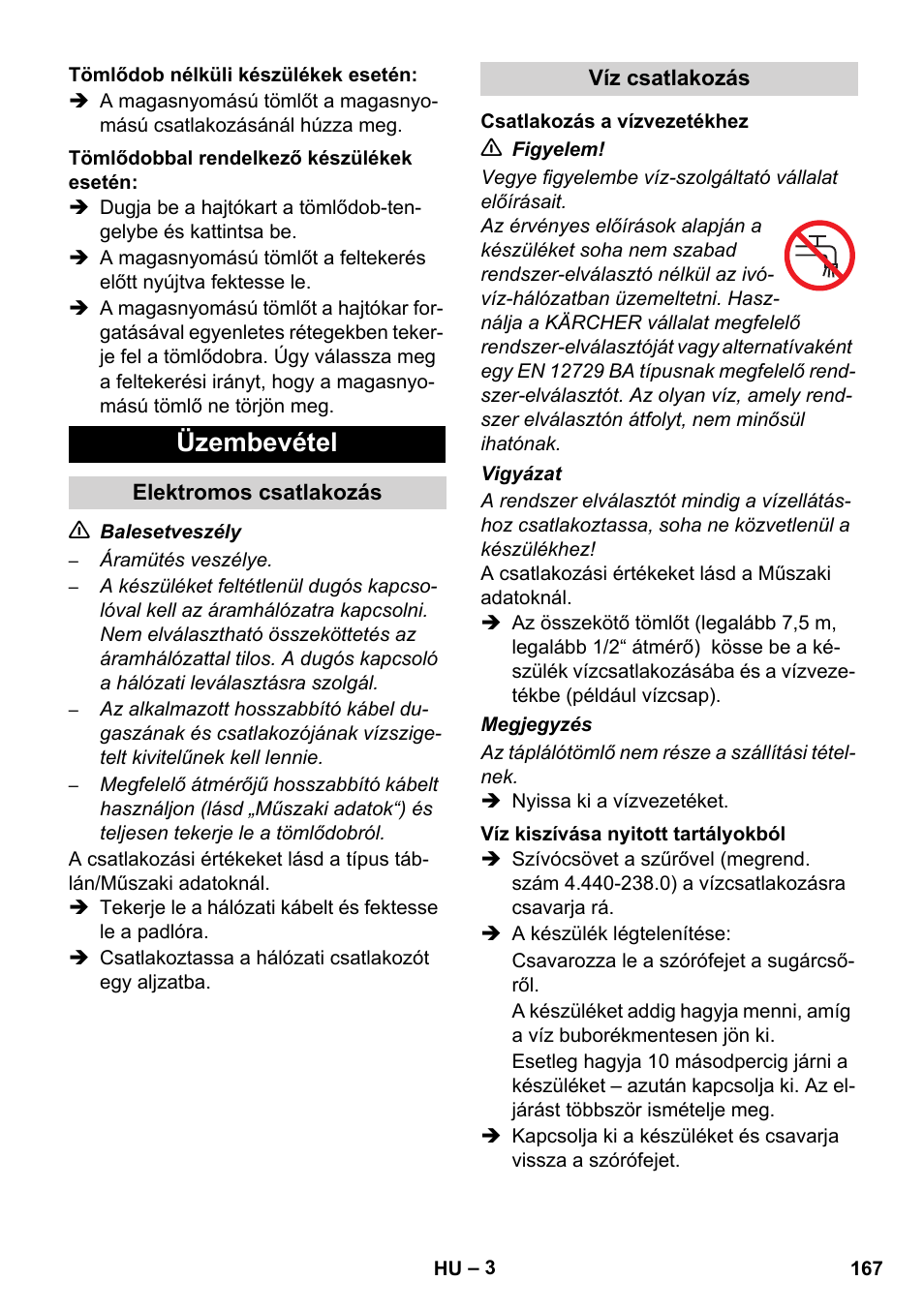 Üzembevétel | Karcher HD 5-12 C User Manual | Page 167 / 340