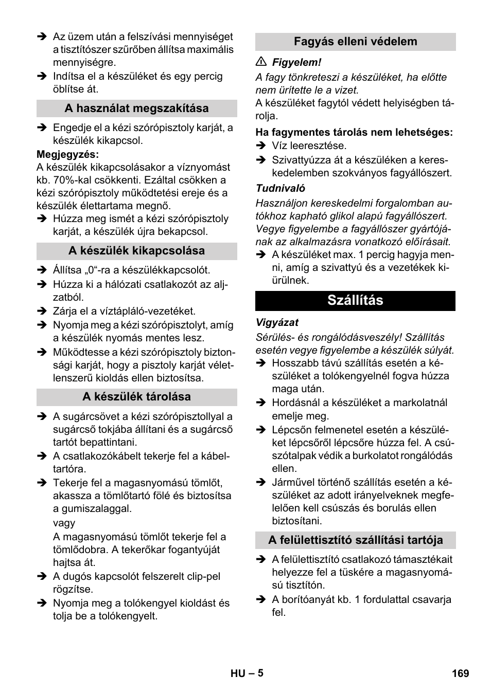 Szállítás | Karcher HD 5-12 C User Manual | Page 169 / 340