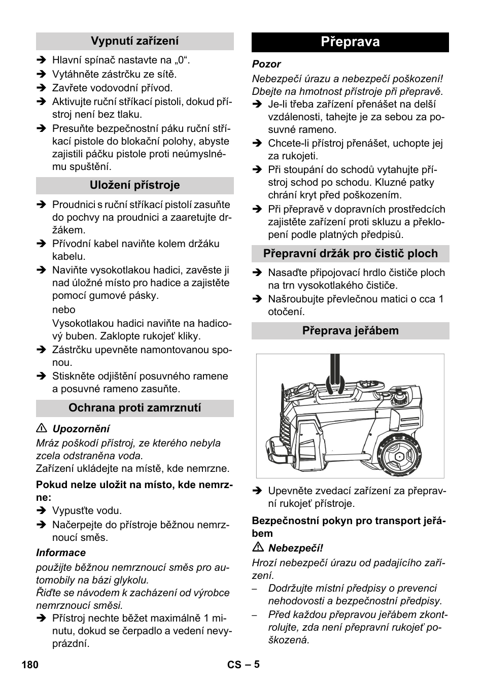 Přeprava | Karcher HD 5-12 C User Manual | Page 180 / 340