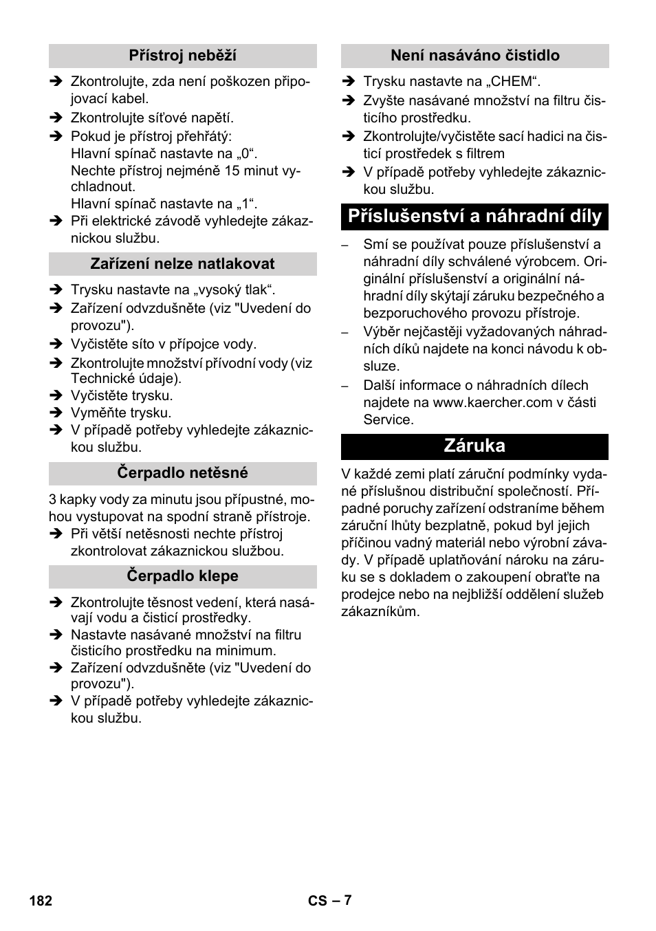 Příslušenství a náhradní díly záruka | Karcher HD 5-12 C User Manual | Page 182 / 340