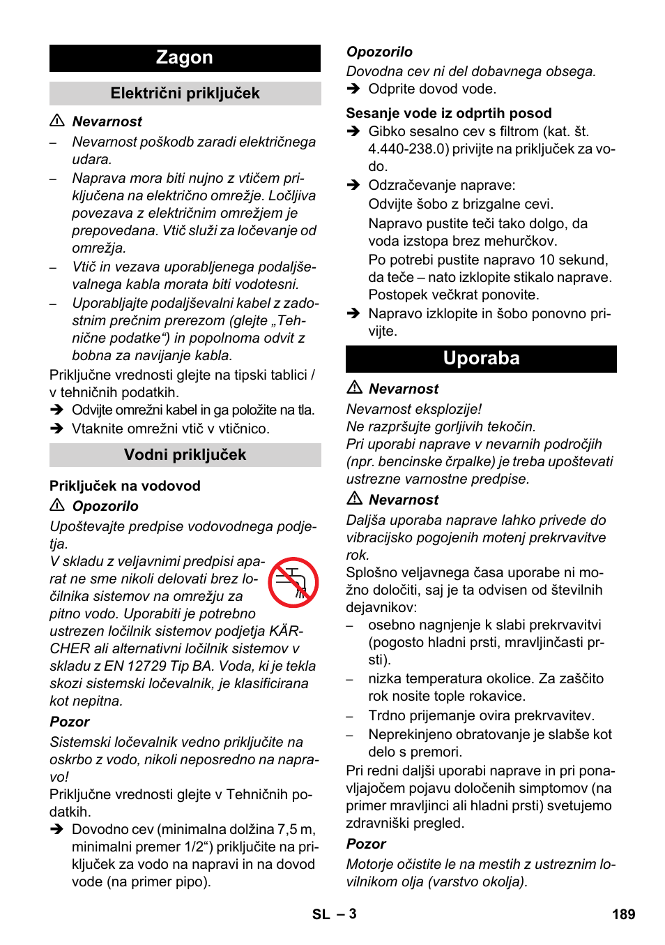 Zagon, Uporaba | Karcher HD 5-12 C User Manual | Page 189 / 340