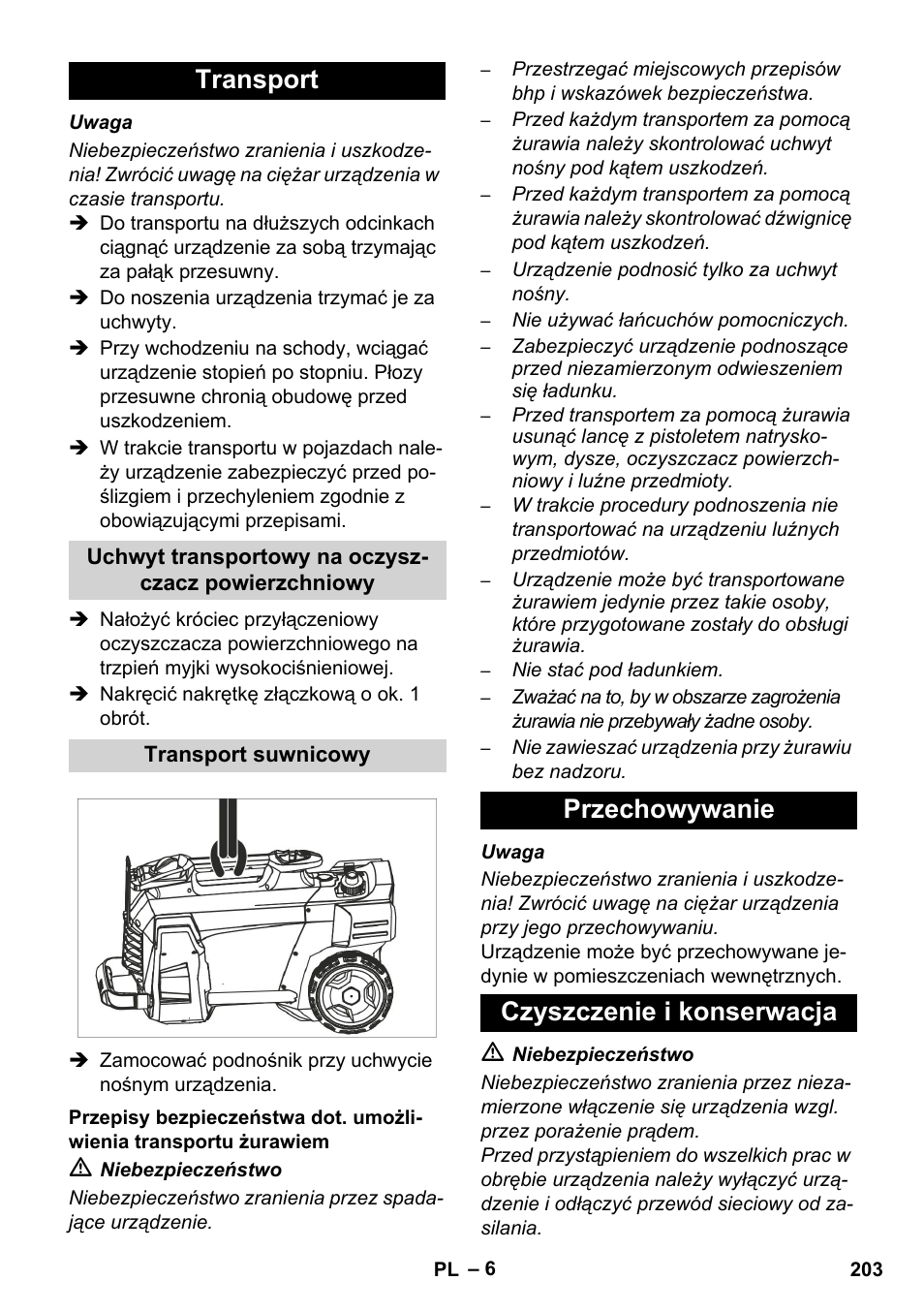 Transport, Przechowywanie czyszczenie i konserwacja | Karcher HD 5-12 C User Manual | Page 203 / 340