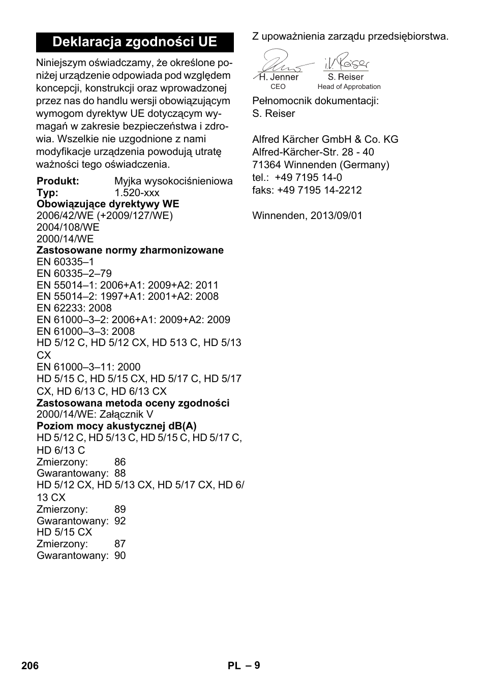 Deklaracja zgodności ue | Karcher HD 5-12 C User Manual | Page 206 / 340