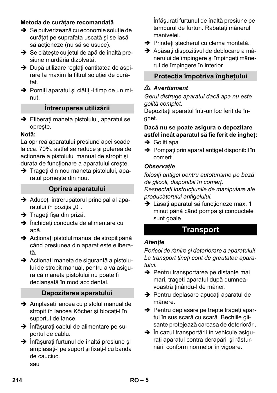 Transport | Karcher HD 5-12 C User Manual | Page 214 / 340