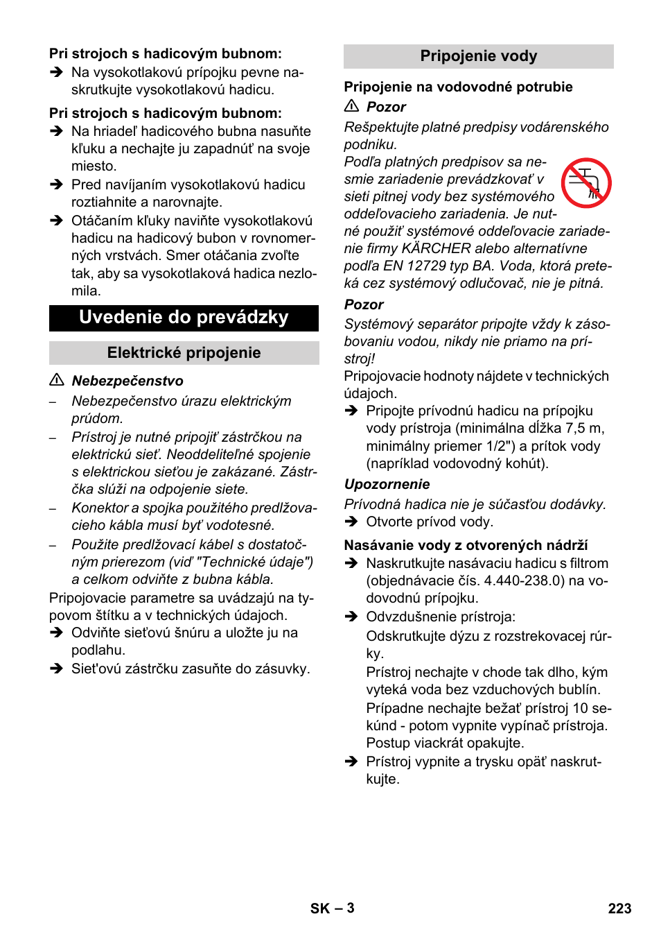 Uvedenie do prevádzky | Karcher HD 5-12 C User Manual | Page 223 / 340