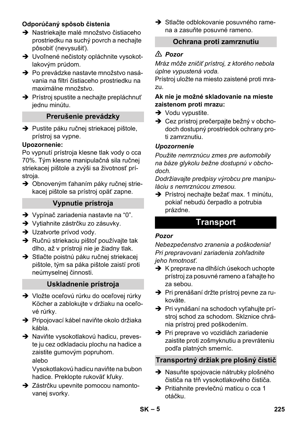 Transport | Karcher HD 5-12 C User Manual | Page 225 / 340