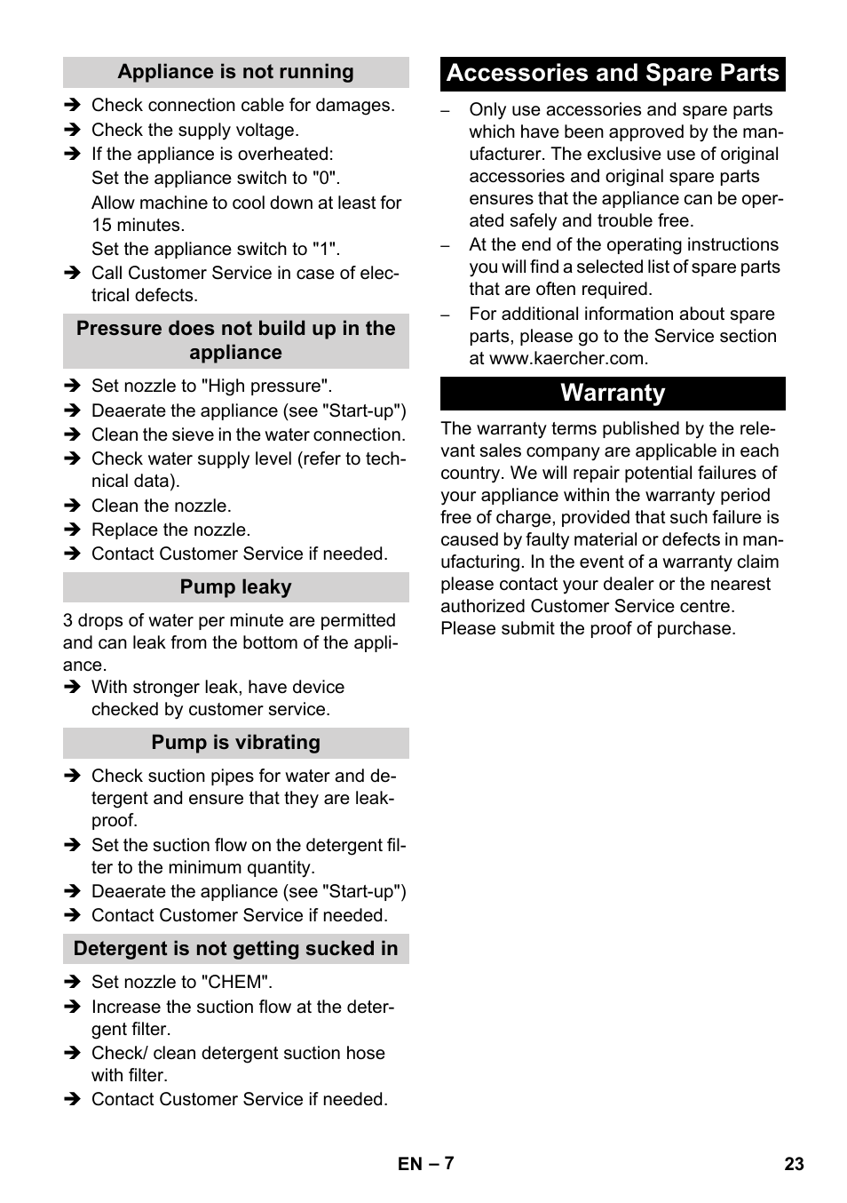 Accessories and spare parts warranty | Karcher HD 5-12 C User Manual | Page 23 / 340