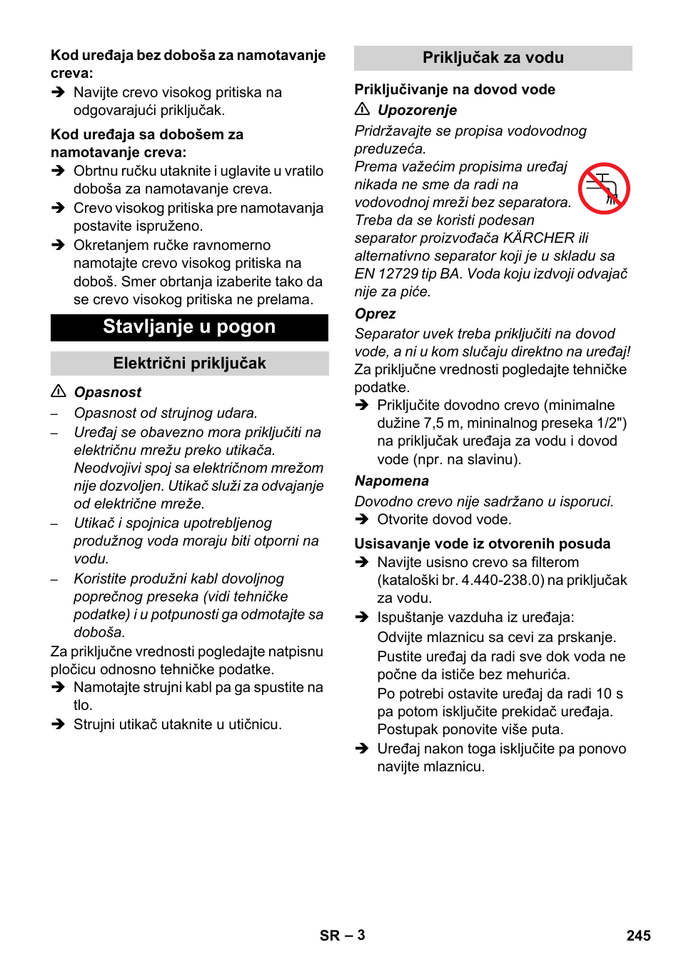 Stavljanje u pogon | Karcher HD 5-12 C User Manual | Page 245 / 340