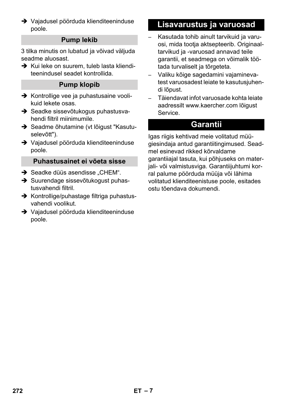 Lisavarustus ja varuosad garantii | Karcher HD 5-12 C User Manual | Page 272 / 340