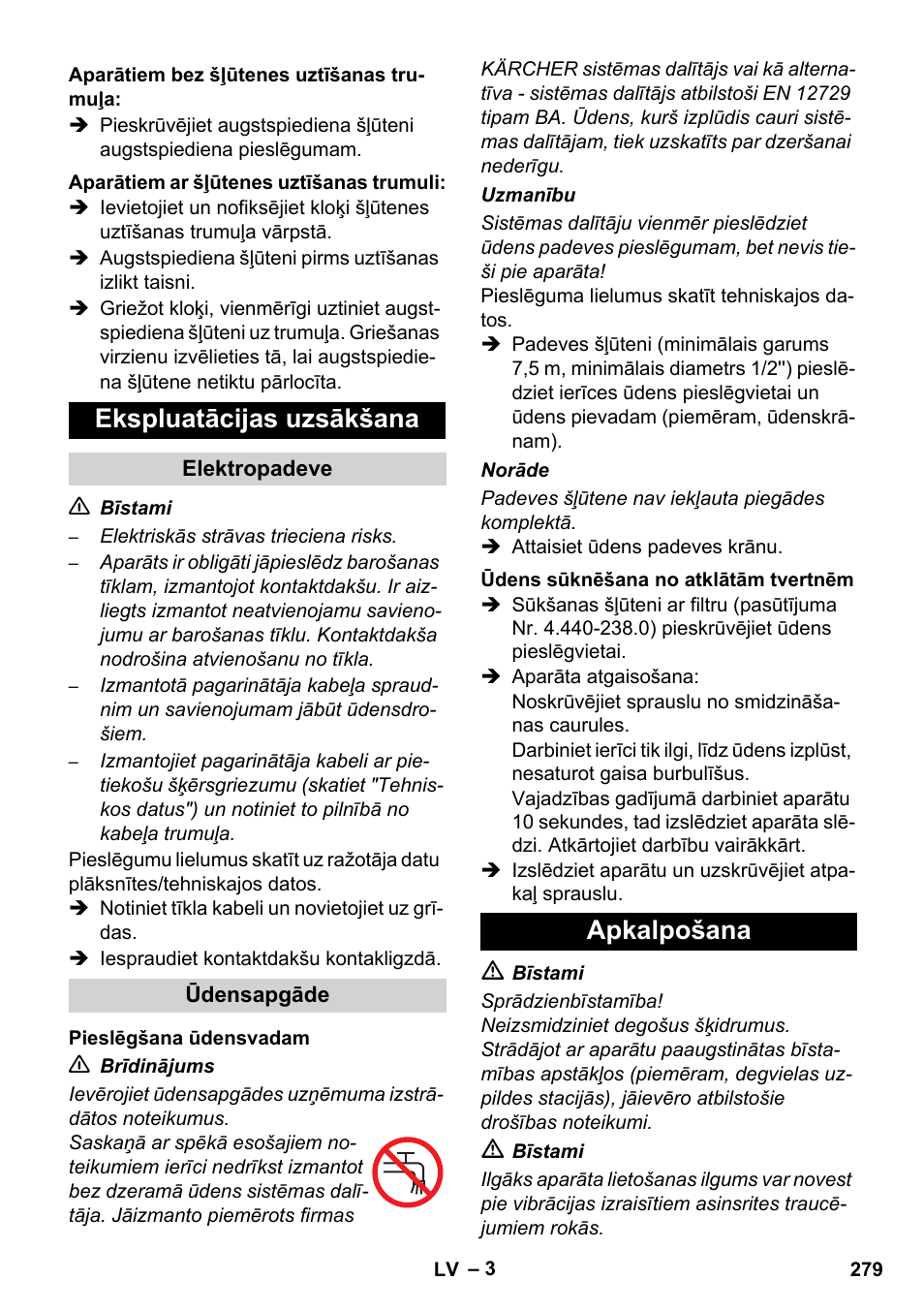 Ekspluatācijas uzsākšana, Apkalpošana | Karcher HD 5-12 C User Manual | Page 279 / 340