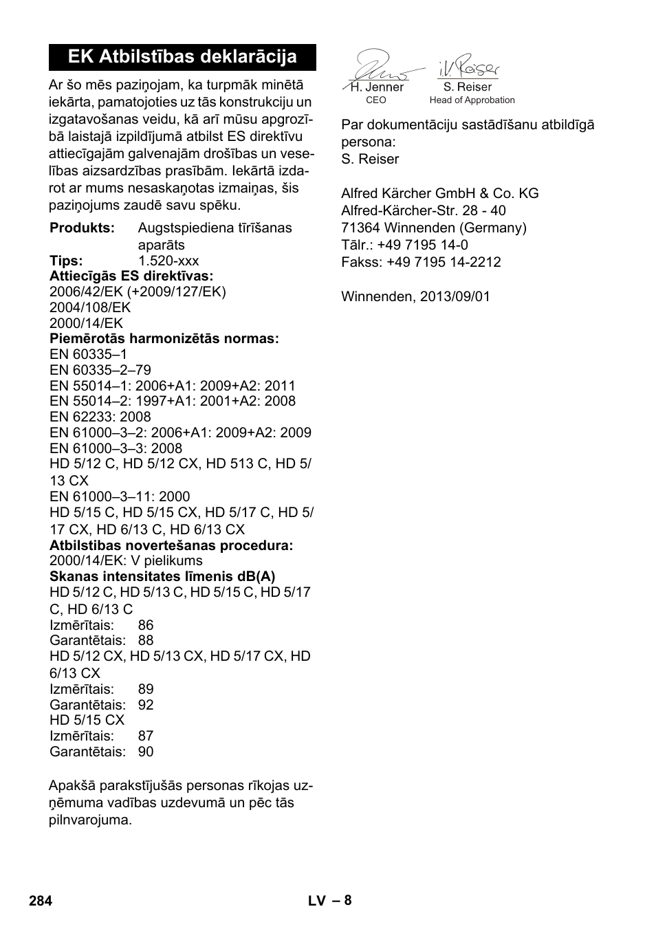 Ek atbilstības deklarācija | Karcher HD 5-12 C User Manual | Page 284 / 340