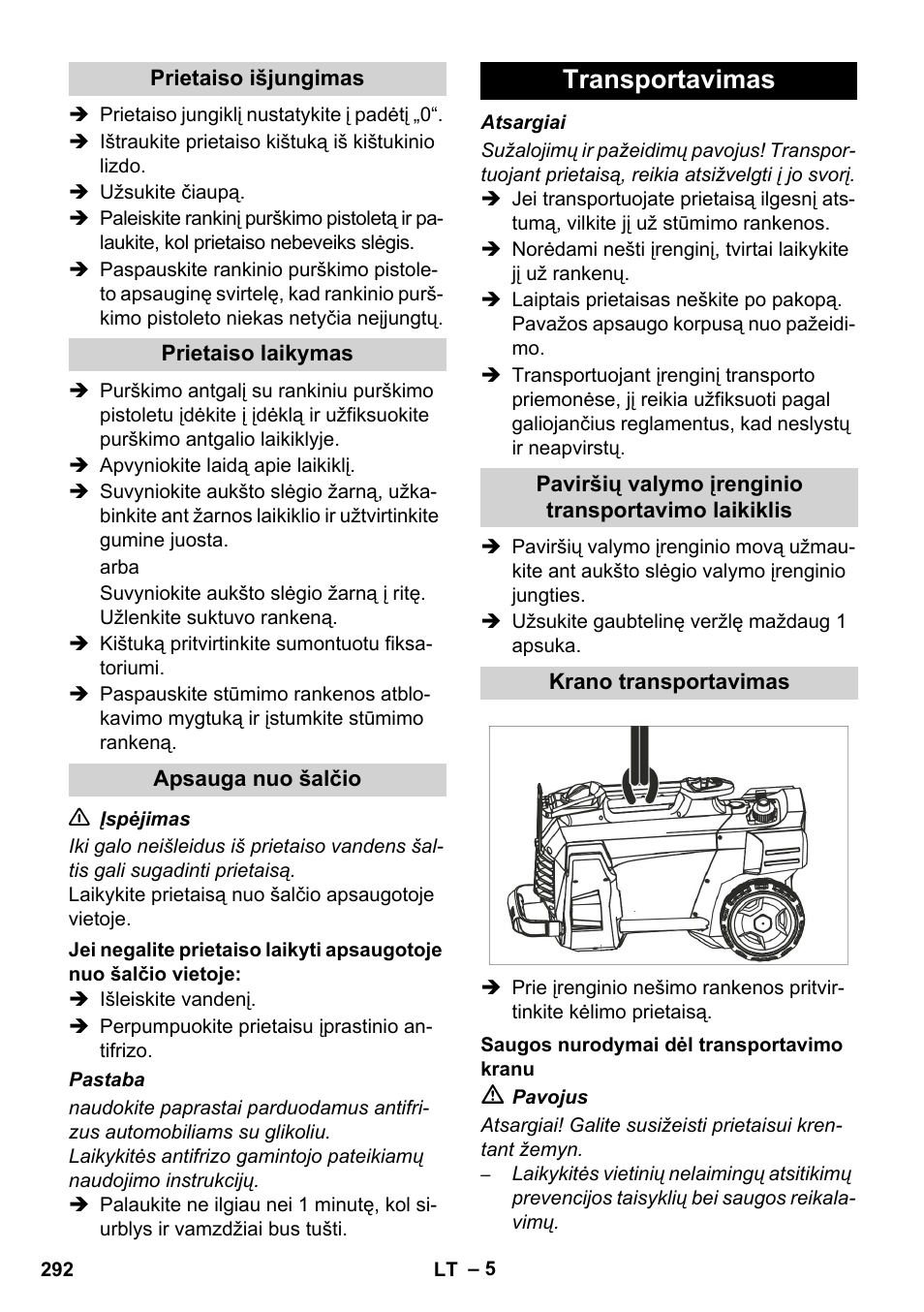 Transportavimas | Karcher HD 5-12 C User Manual | Page 292 / 340