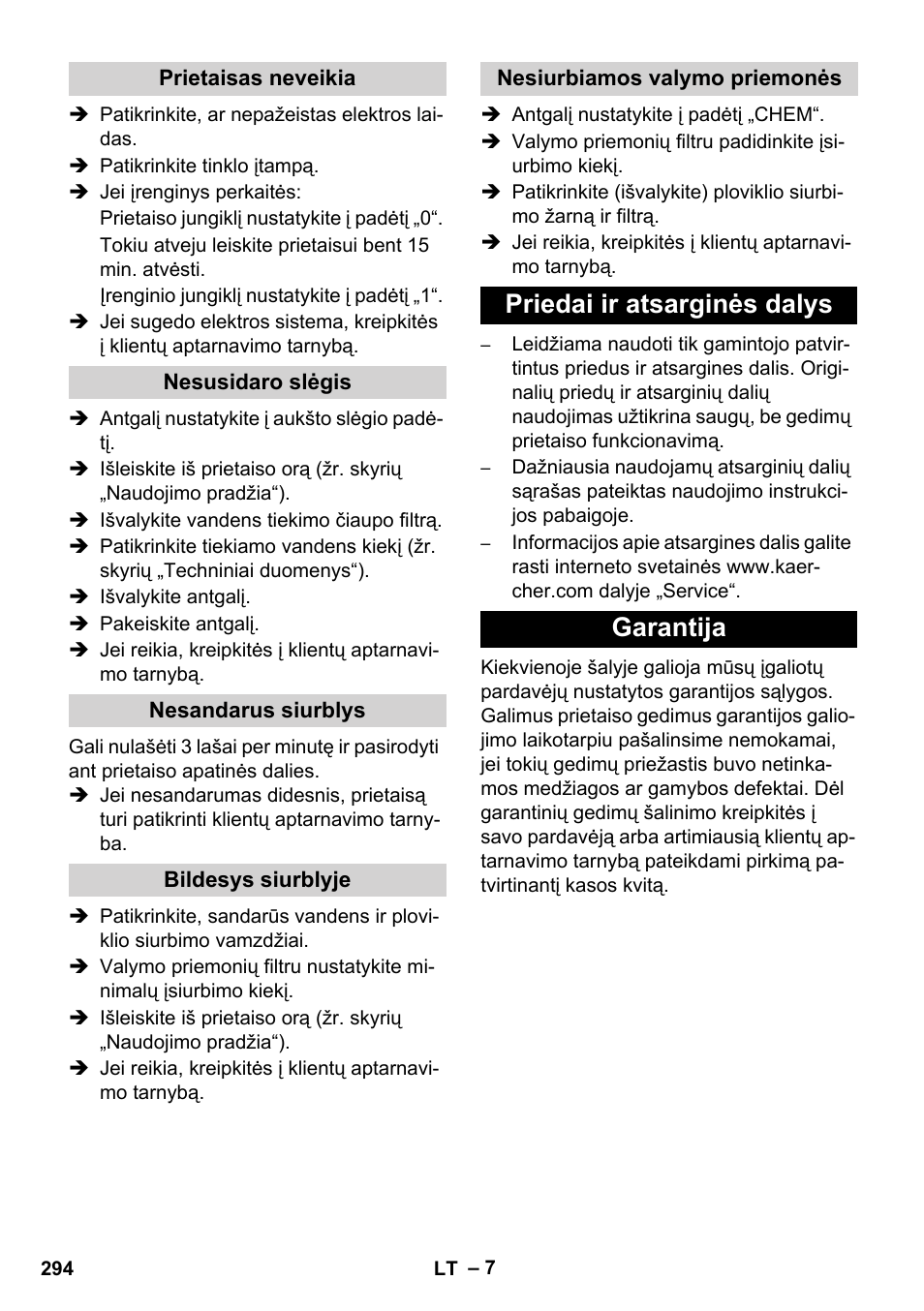 Priedai ir atsarginės dalys garantija | Karcher HD 5-12 C User Manual | Page 294 / 340