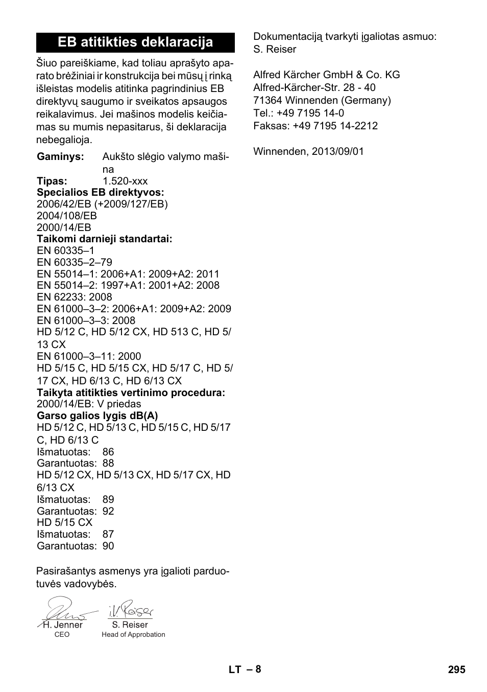 Eb atitikties deklaracija | Karcher HD 5-12 C User Manual | Page 295 / 340