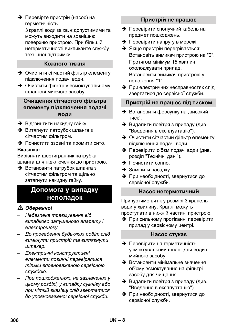 Допомога у випадку неполадок | Karcher HD 5-12 C User Manual | Page 306 / 340