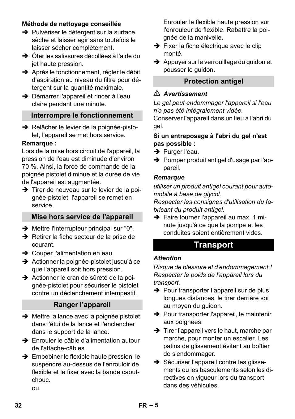 Transport | Karcher HD 5-12 C User Manual | Page 32 / 340