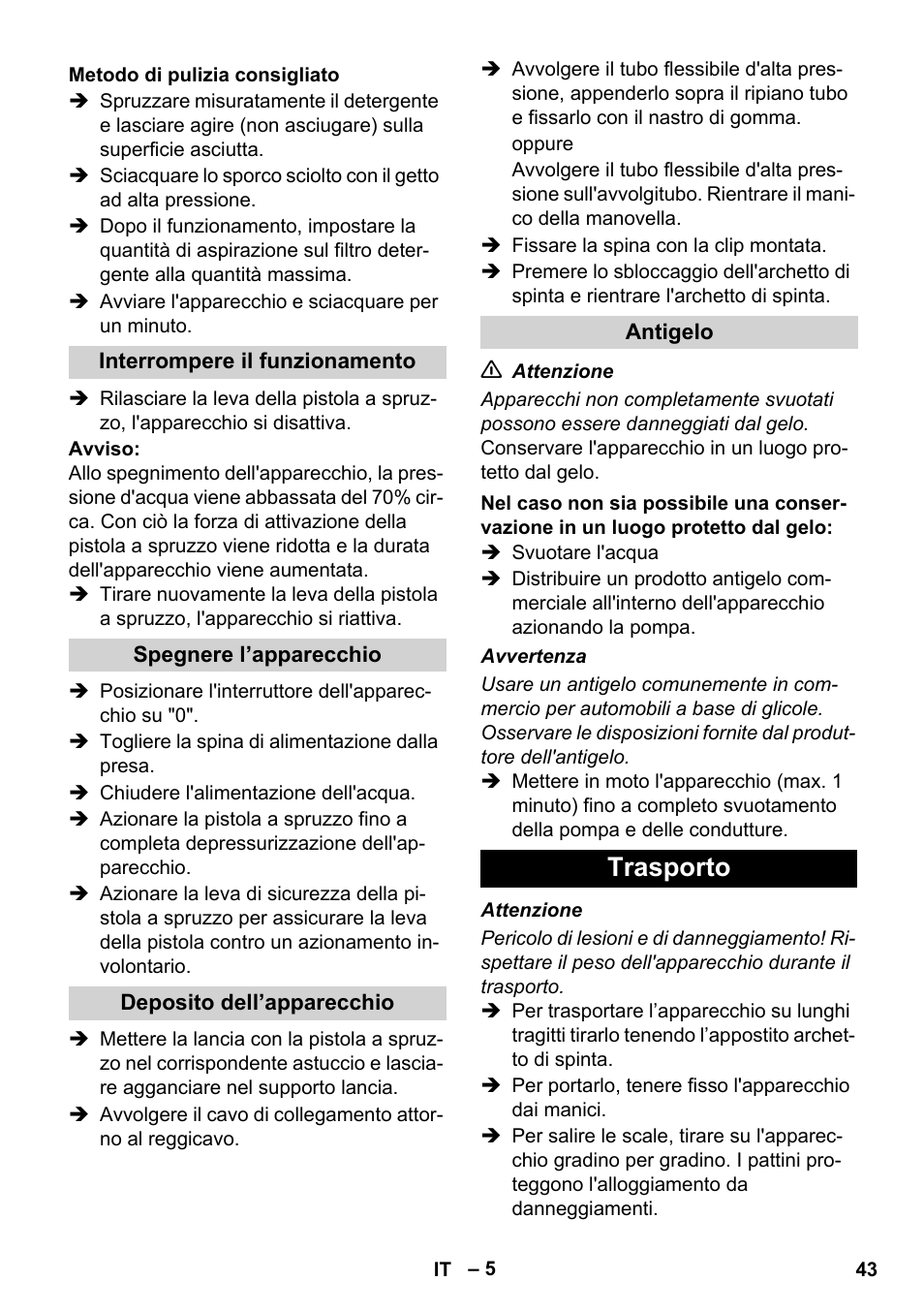 Trasporto | Karcher HD 5-12 C User Manual | Page 43 / 340