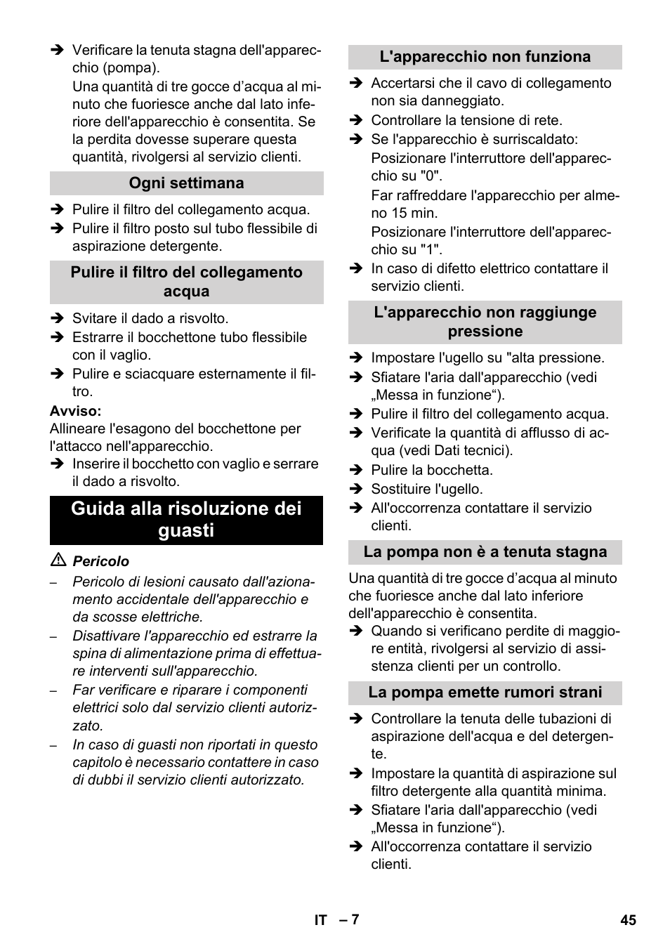 Guida alla risoluzione dei guasti | Karcher HD 5-12 C User Manual | Page 45 / 340