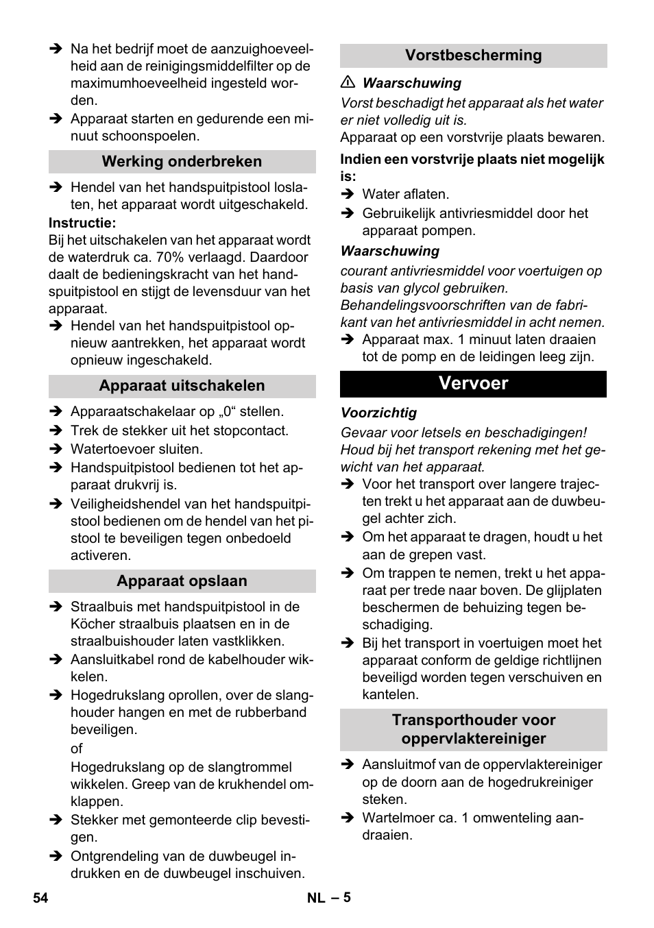 Vervoer | Karcher HD 5-12 C User Manual | Page 54 / 340