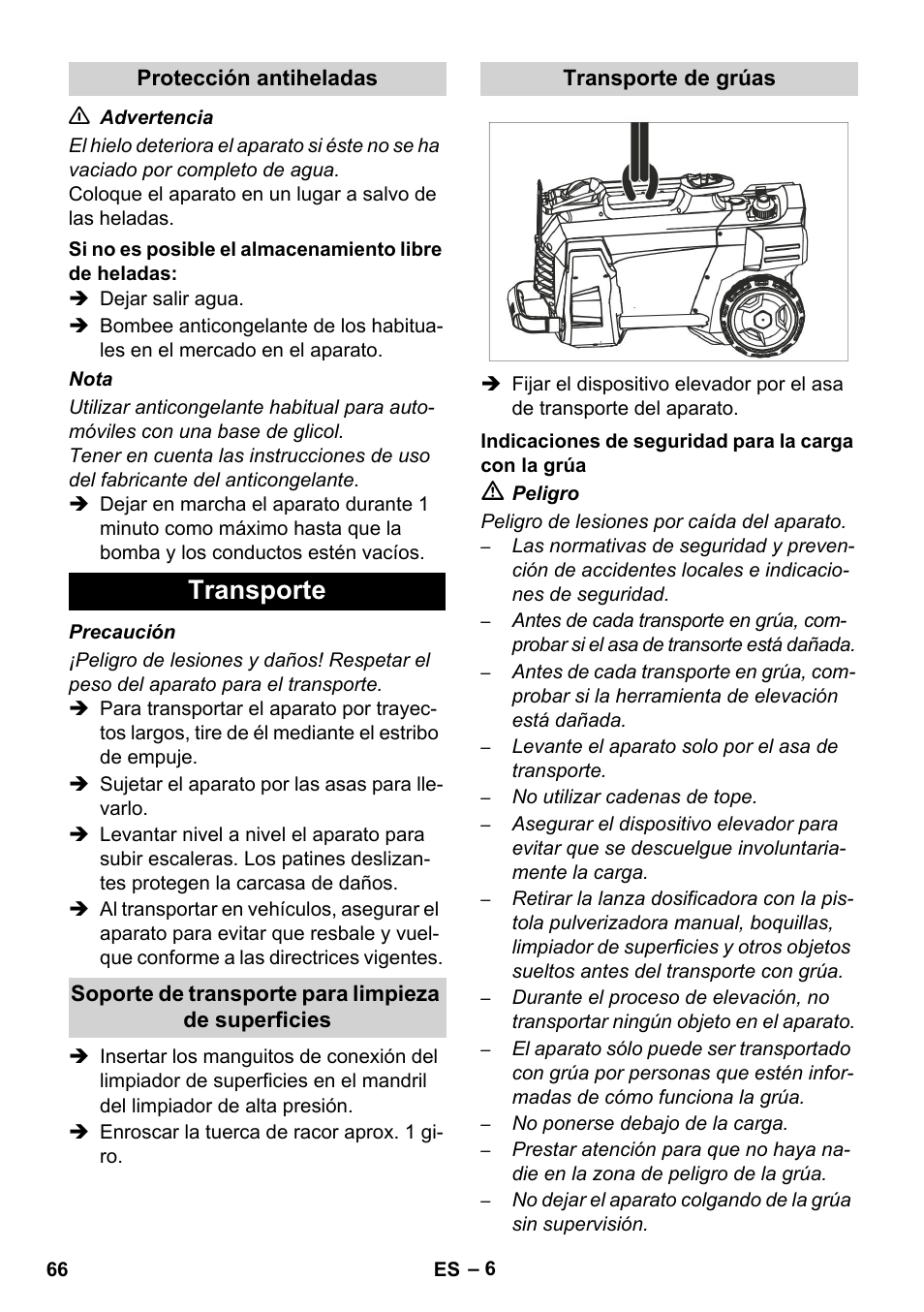 Transporte | Karcher HD 5-12 C User Manual | Page 66 / 340